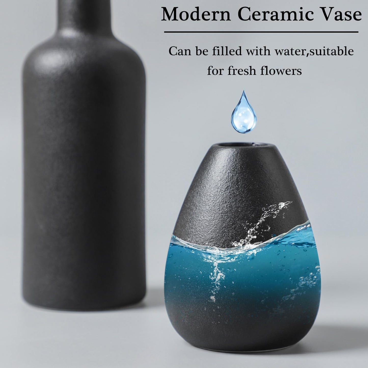 Minimalist Black Ceramic Vases for Flowers, Centerpieces, Dining Room, Office, Bedroom Entryway Table, Bookshelf, Set of 4