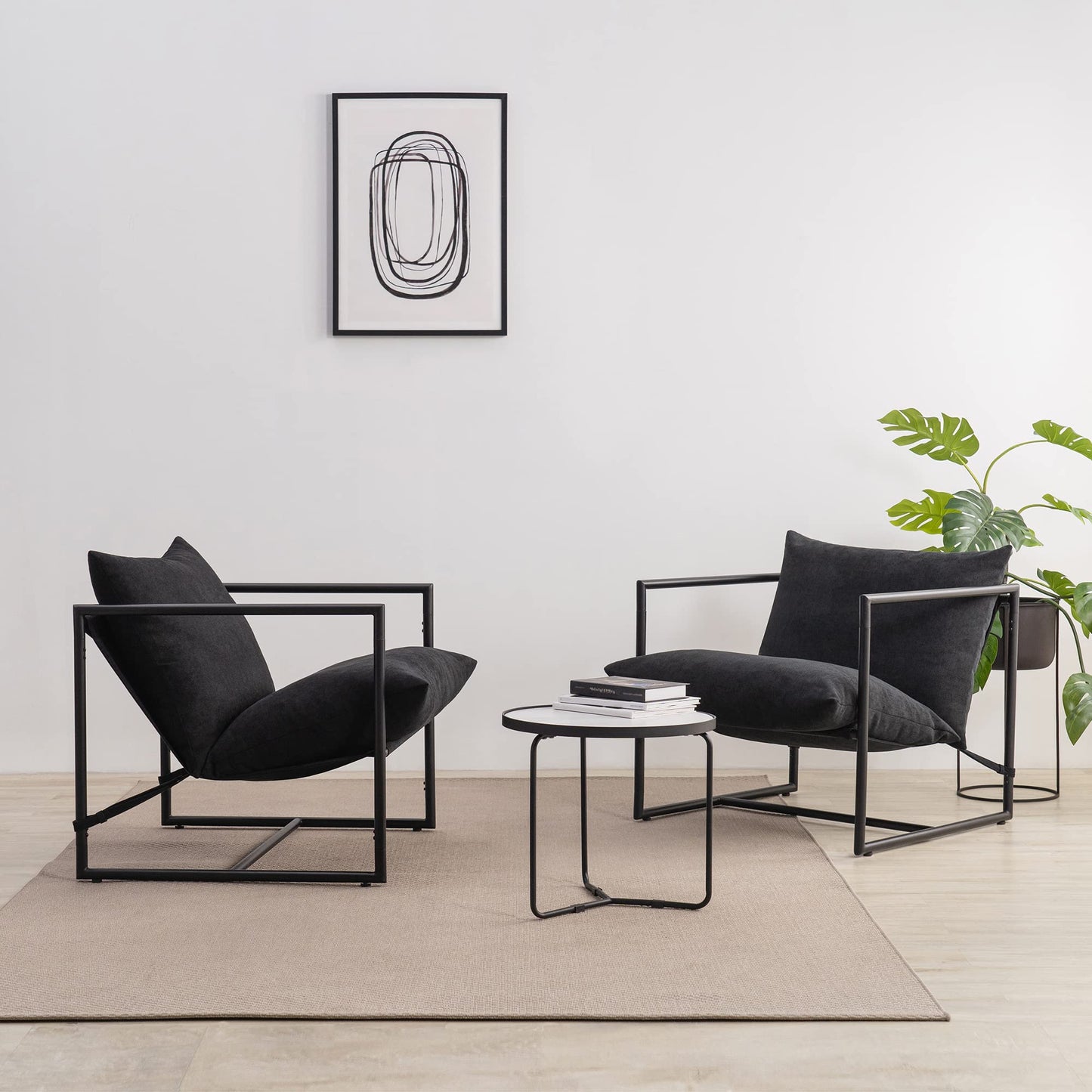 Minimalist Black ZINUS Aidan Sling Accent Chair/Metal Framed Armchair