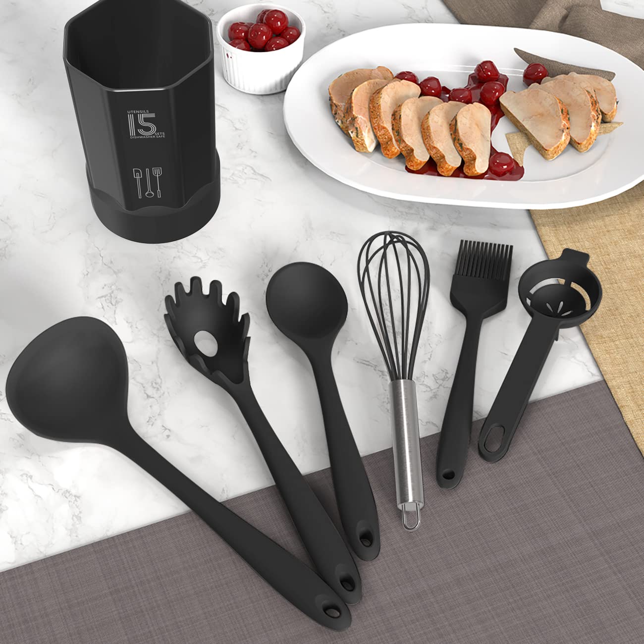 Minimalist Black Silicone Heat Resistant Kitchen Utensils