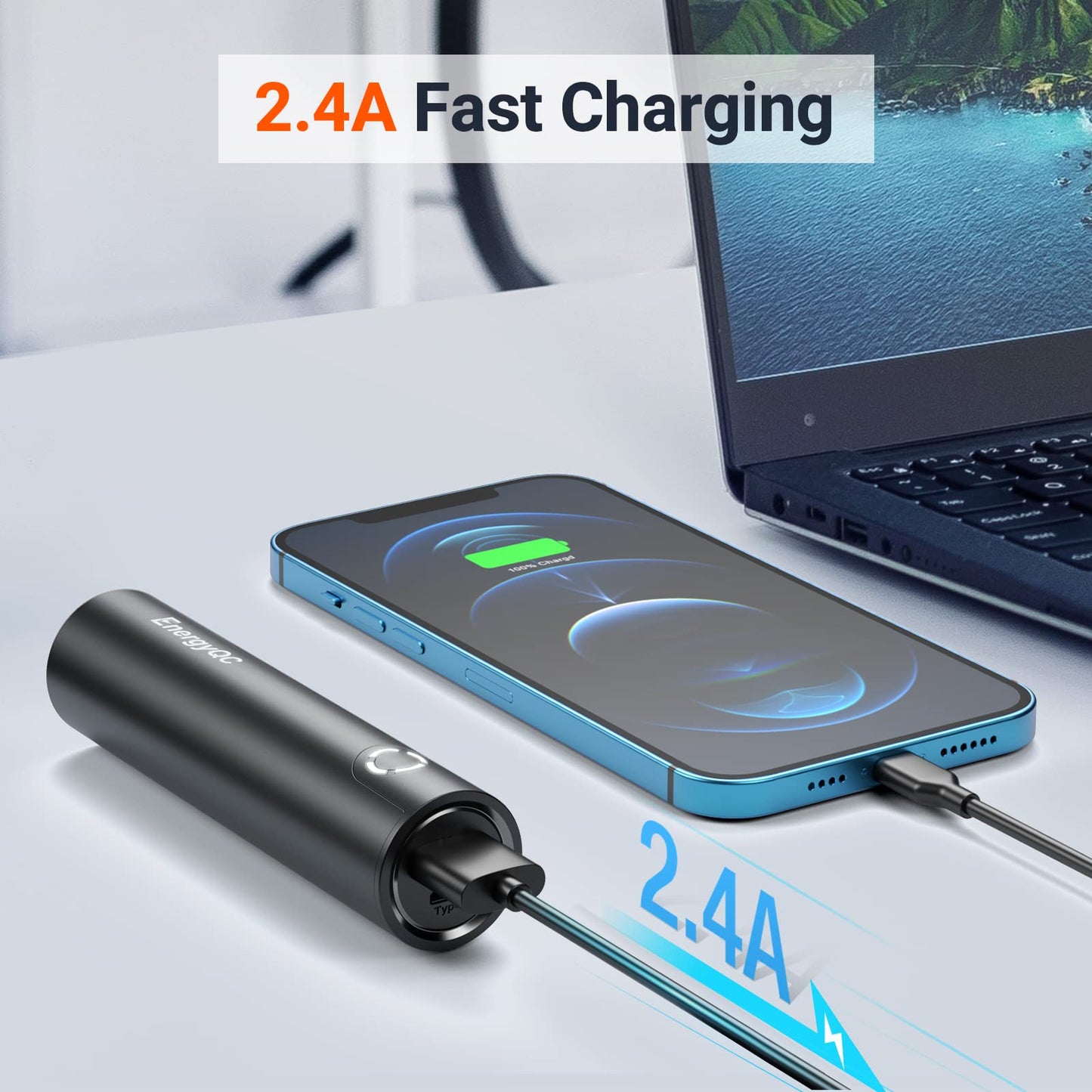 Minimalist Black Mini Fast Charging 5000mAh Power Bank