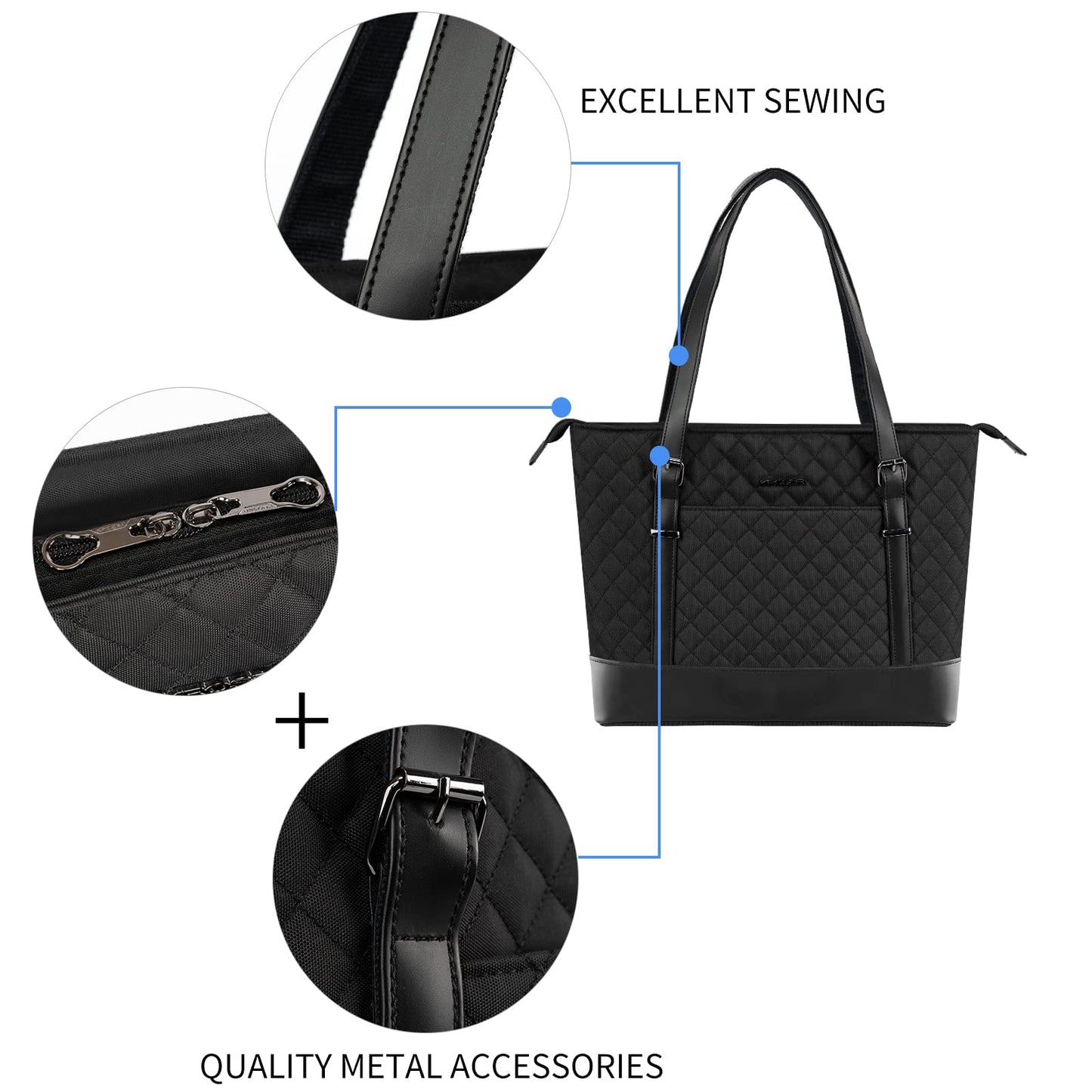 Minimalist Black Laptop Tote Bag with USB Port