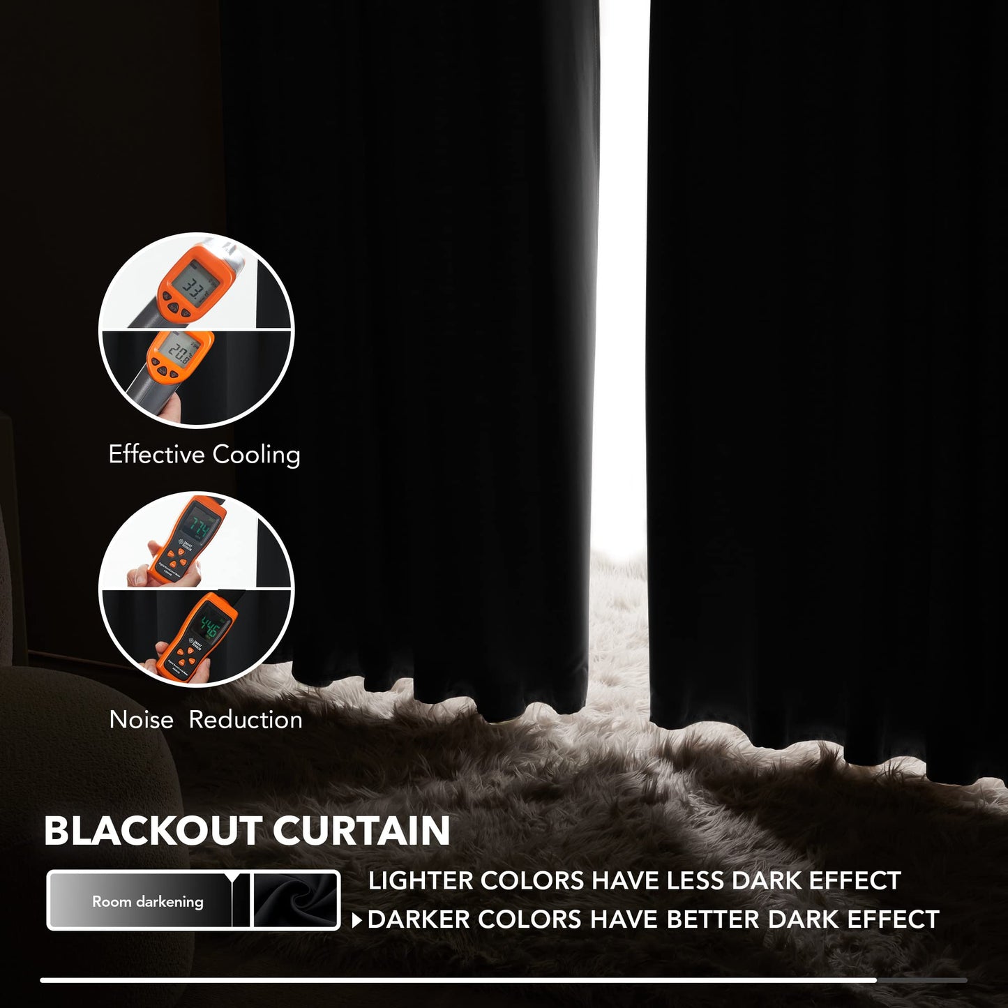 Minimalist Black Blackout Curtains, 2 Panels, 52"Wx84"L