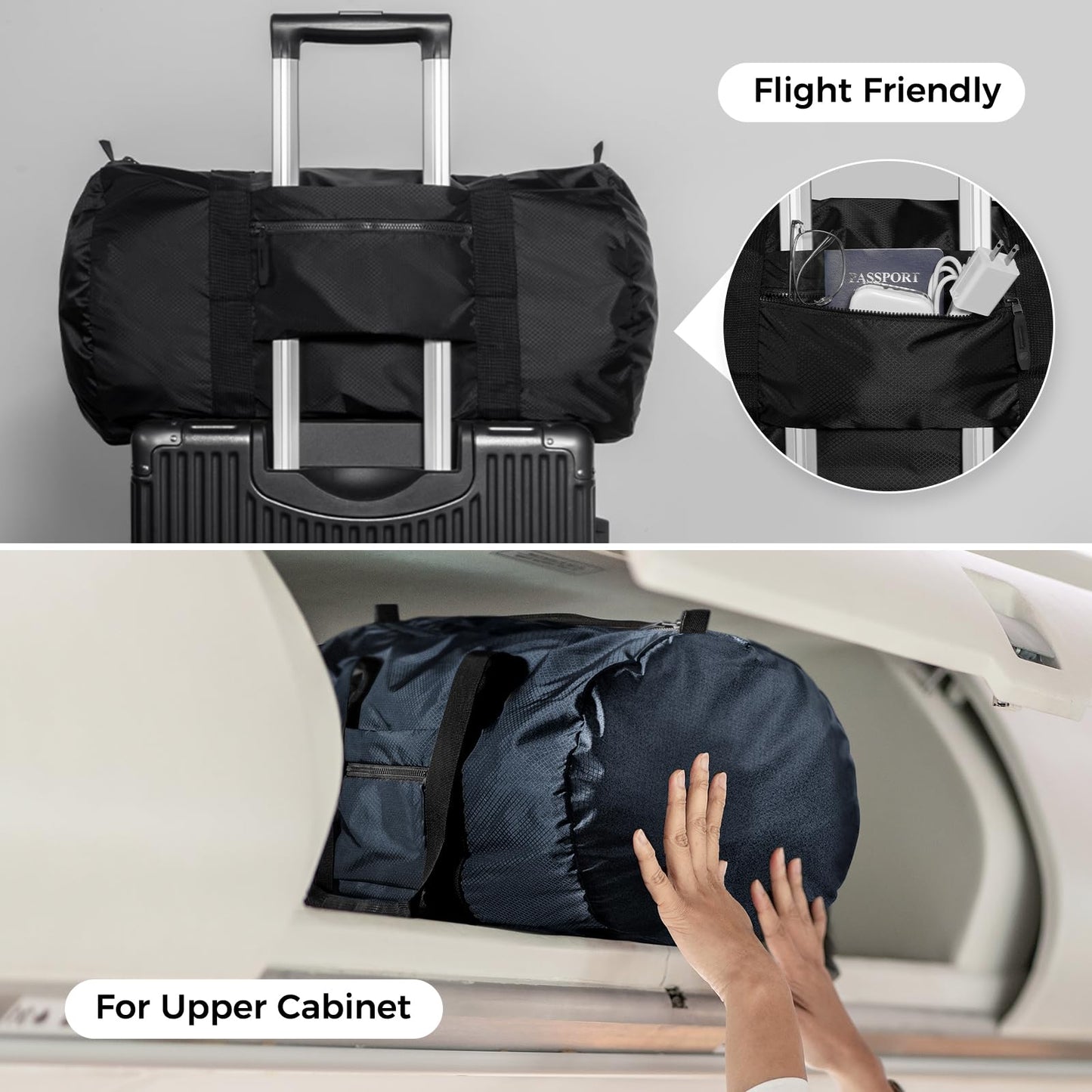 pack all 32L Foldable Travel Duffel Bag, Lightweight Weekender Bag, Water Resistant Gym Bag(Black)