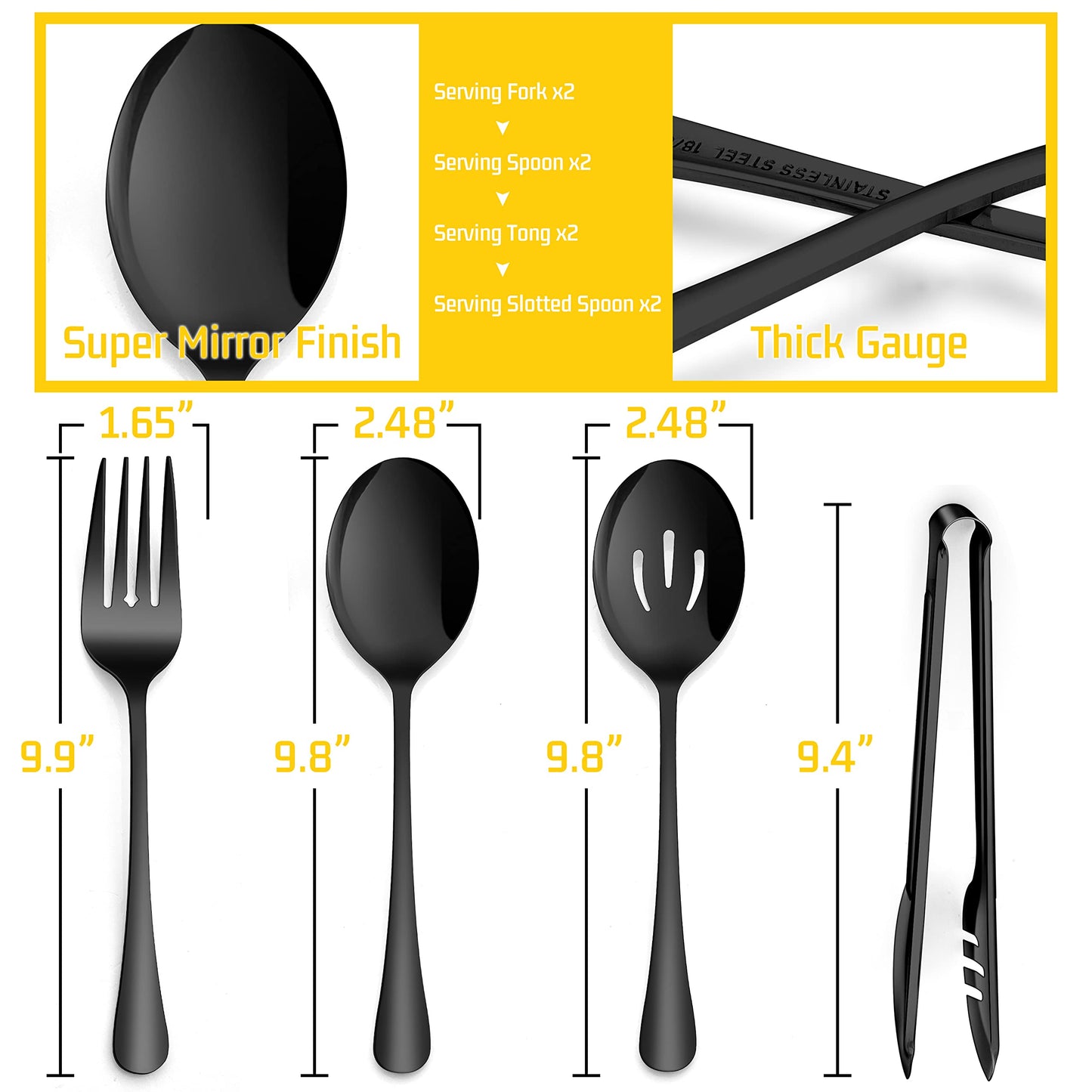 Minimalist Black 8-Piece Stainless Steel Serving Utensils Set