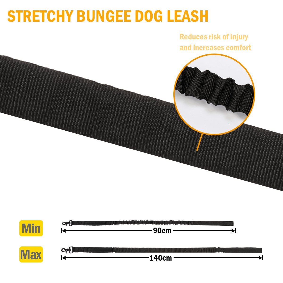 Minimalist Black Tactical Training Bungee Leash, Quick Release Buckle w/Control Handle