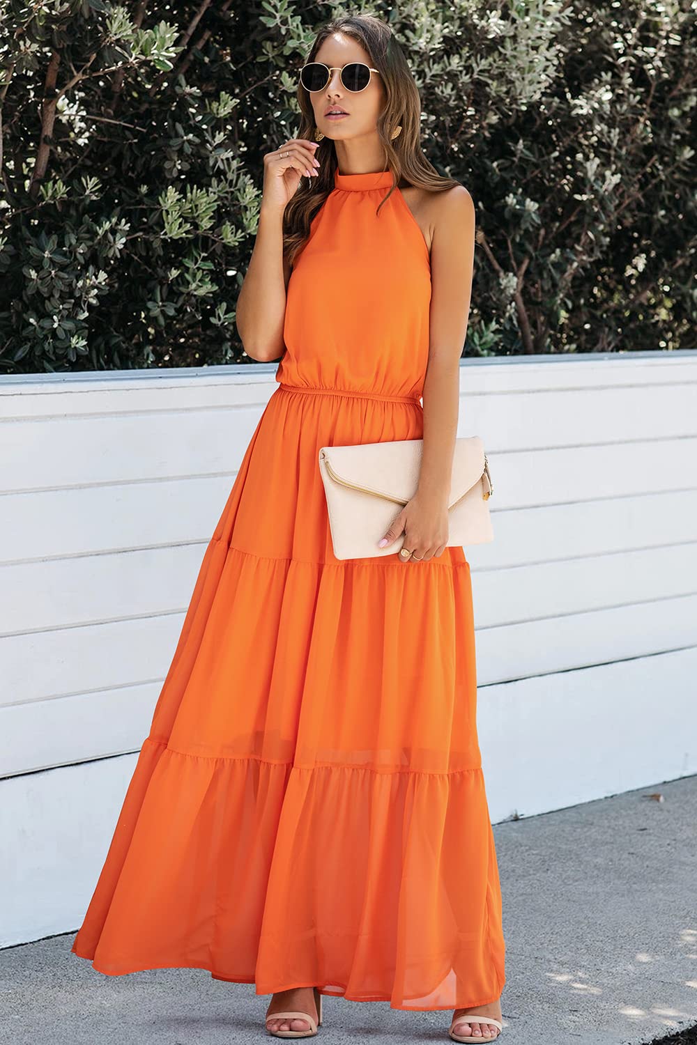 Minimalist Casual Halter Backless Belted Maxi Dress