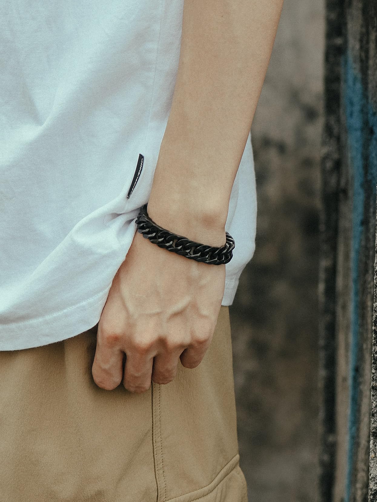 Minimalist Black 12mm Wide Chunky Cuban Link Curb Chain Bracelet