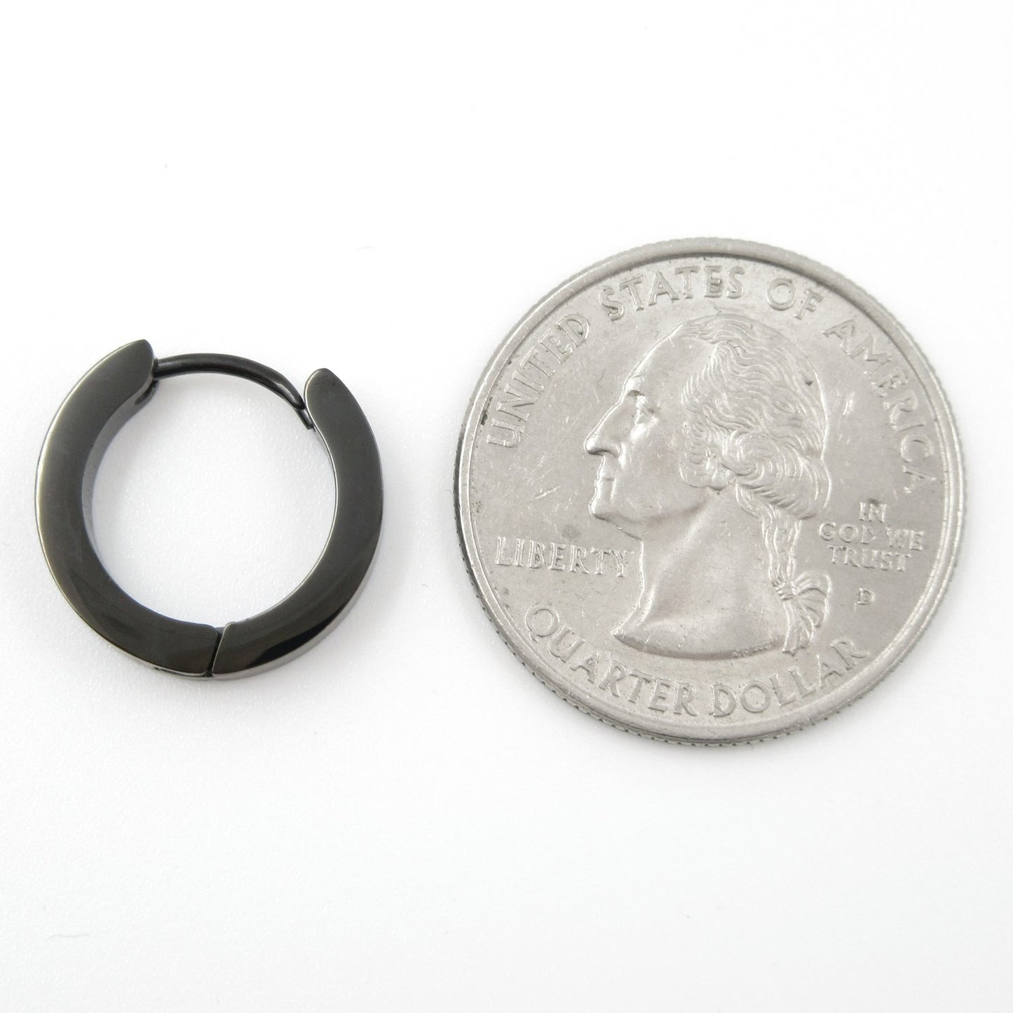 Pair Stainless Steel Hoop Huggy Men Earrings Brush Black 16mm