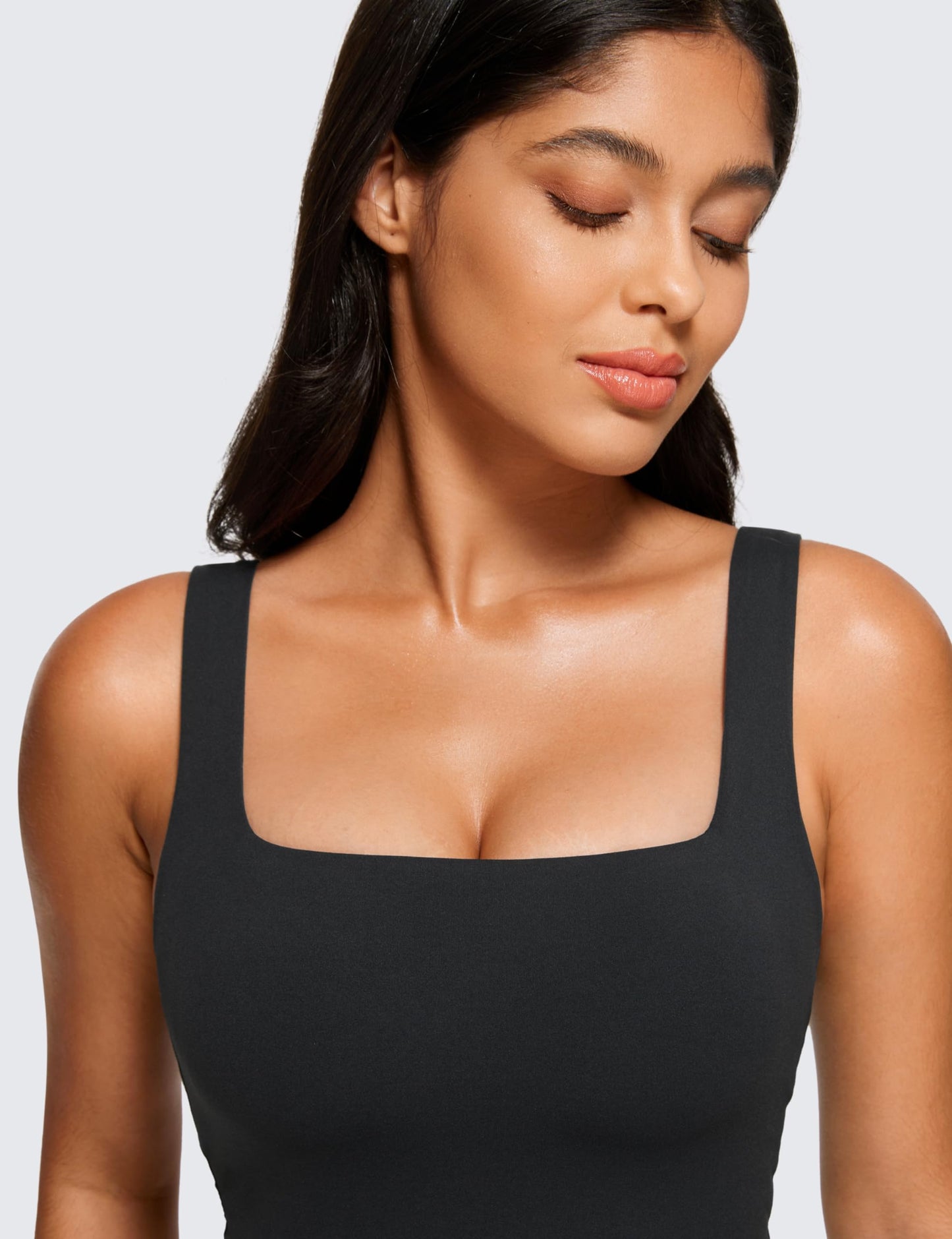 Minimalist Black Butterluxe Women's Square Neck Longline Sports Bra