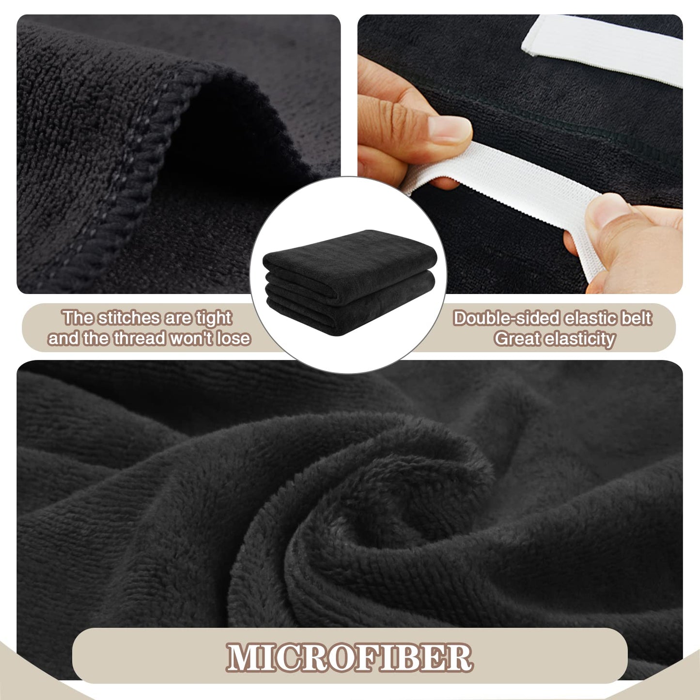 Minimalist Black Microfibre Hair Towel Wrap, 20"x40", Set of 2