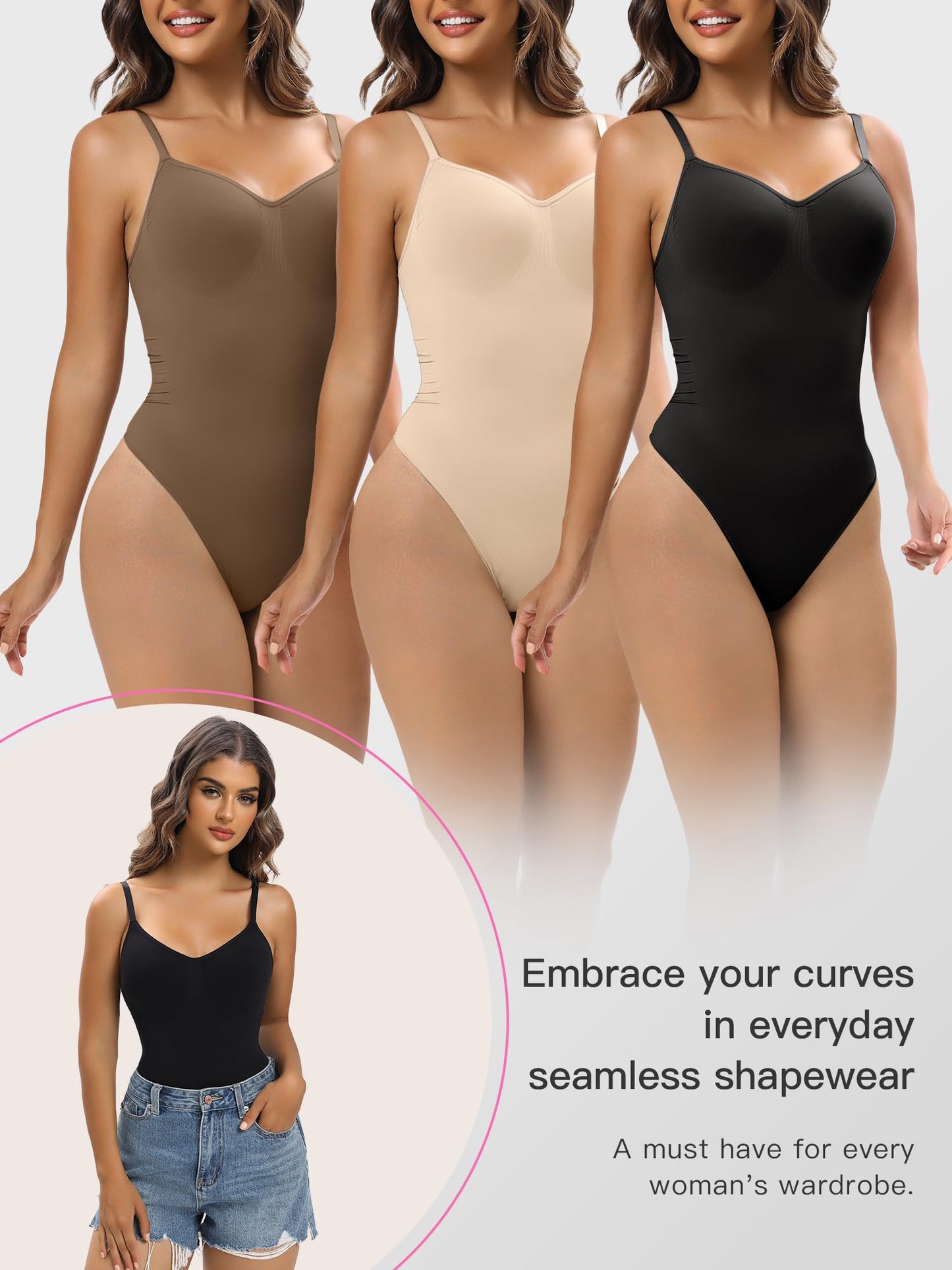 Minimalist Black Sculpting Thong Bodysuit