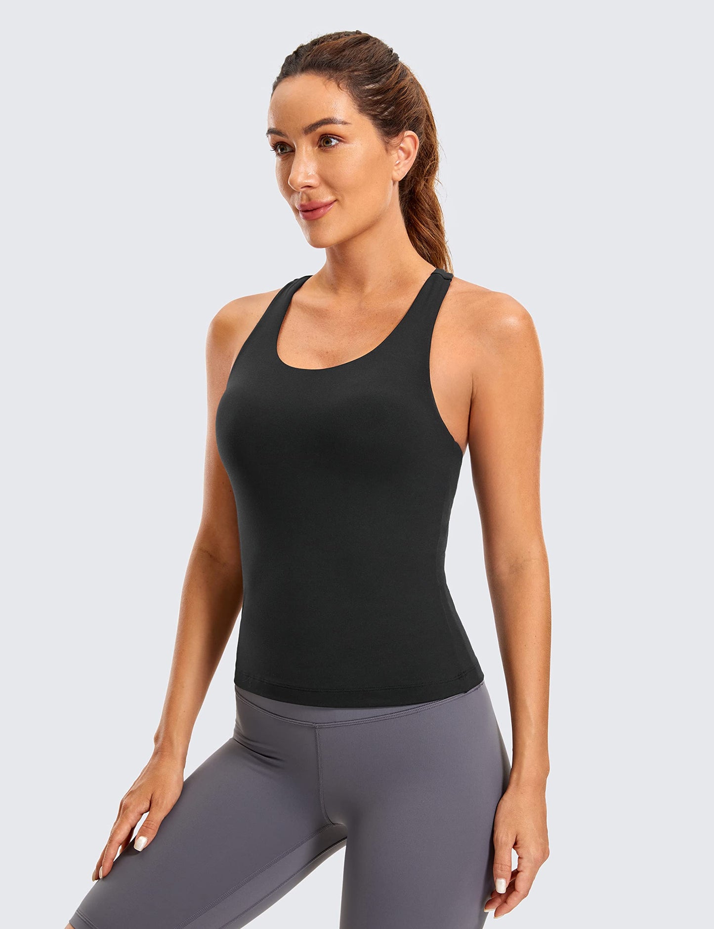 Minimalist Black Butterluxe Workout Women's Racerback Tank Tops with Built in Padded Shelf Bra