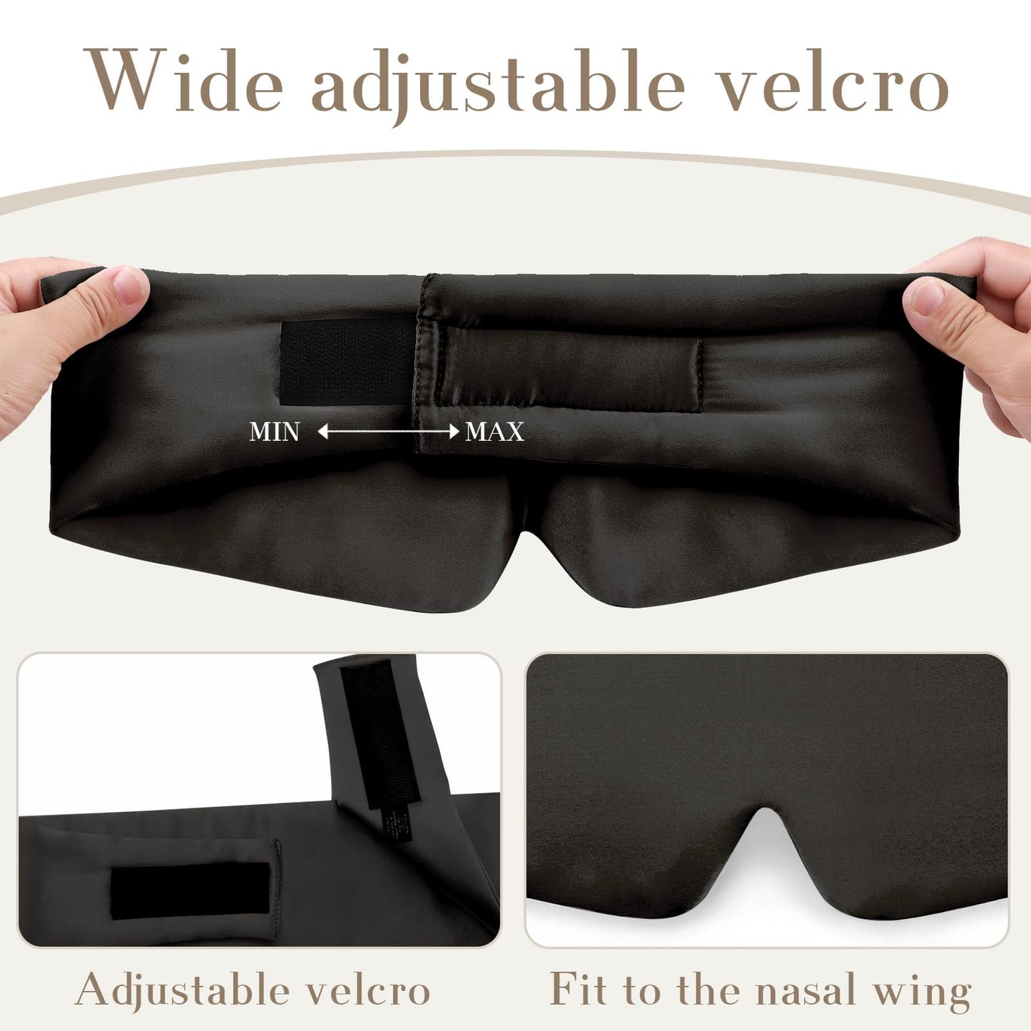 Minimalist Black Silk Sleep, Eye Mask with Adjustable Band