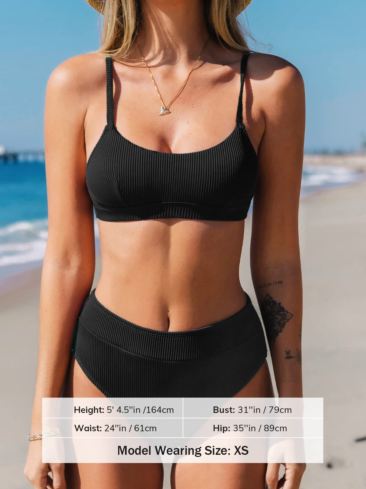 Minimalist Black Two Piece High Waisted Swimwear