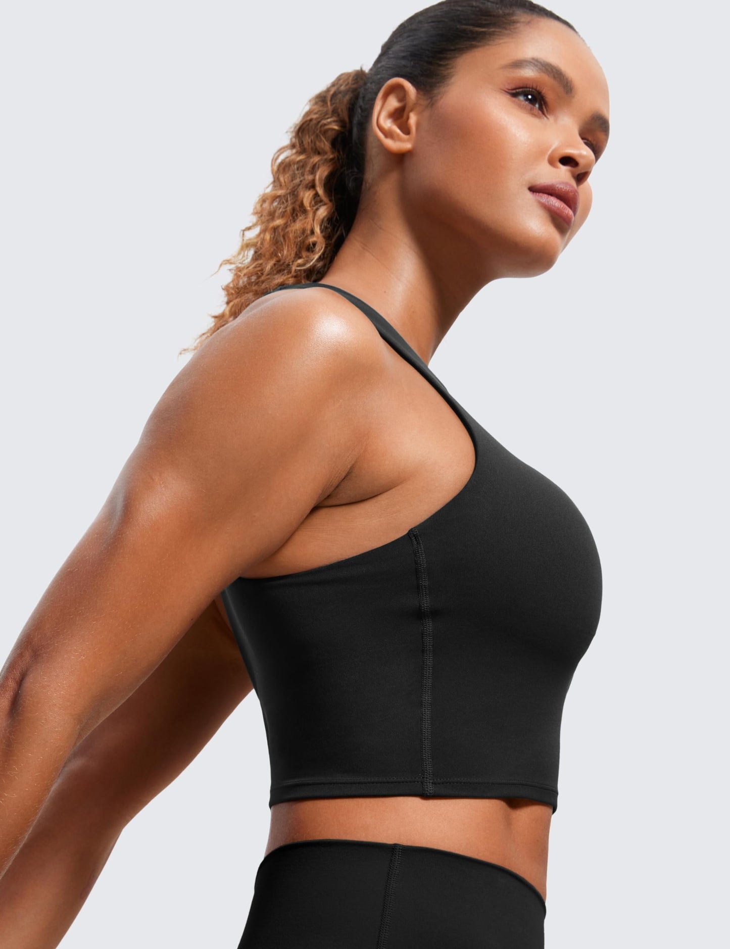Minimalist Black Butterluxe Women's Racerback High Neck Longline Sports Bra