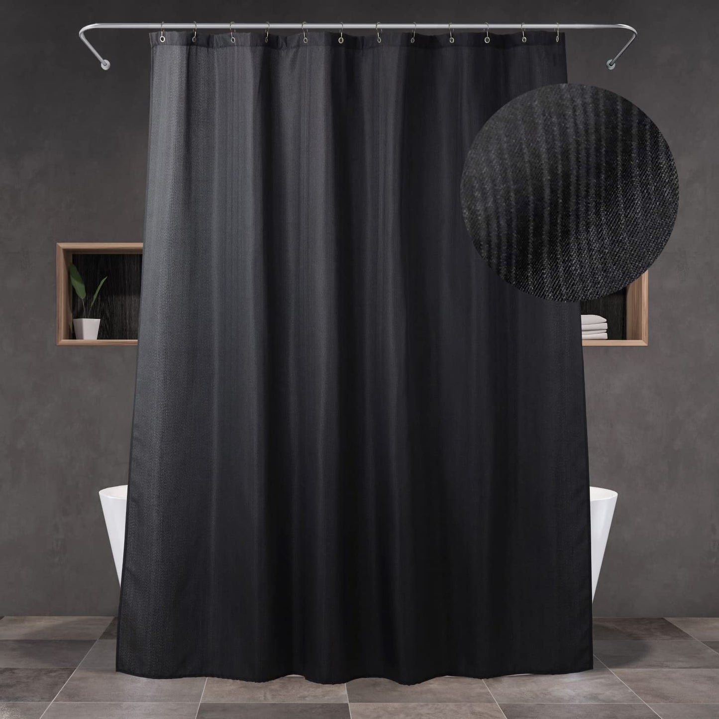 Minimalist Black Water Repellent Washable Shower Curtain