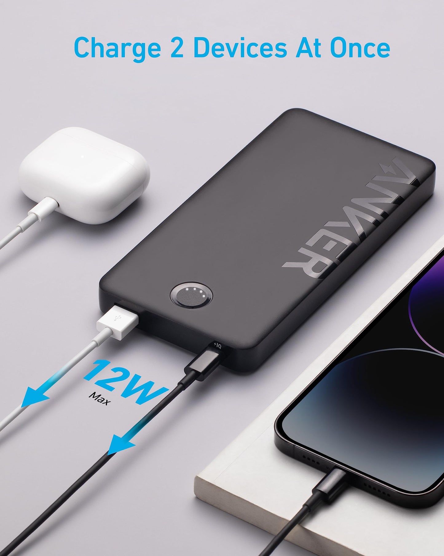 Minimalist Black Anker USB-C 10K Power Bank