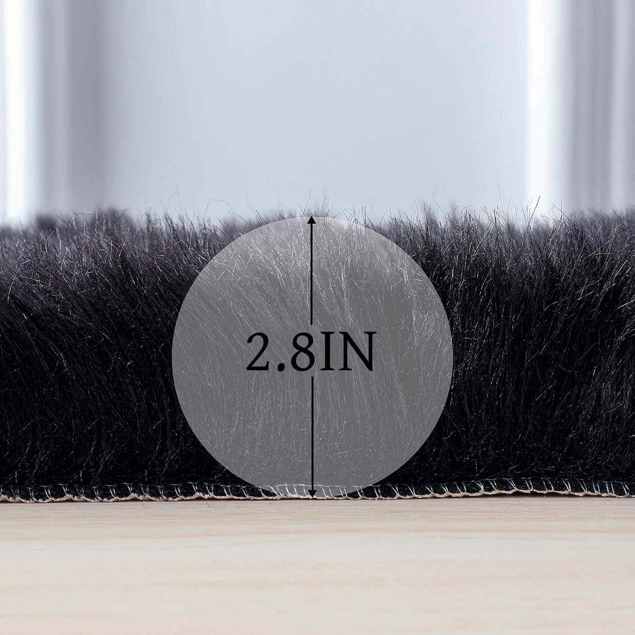Minimalist Black Fluffy Faux Sheepskin Rug, 6'x9'