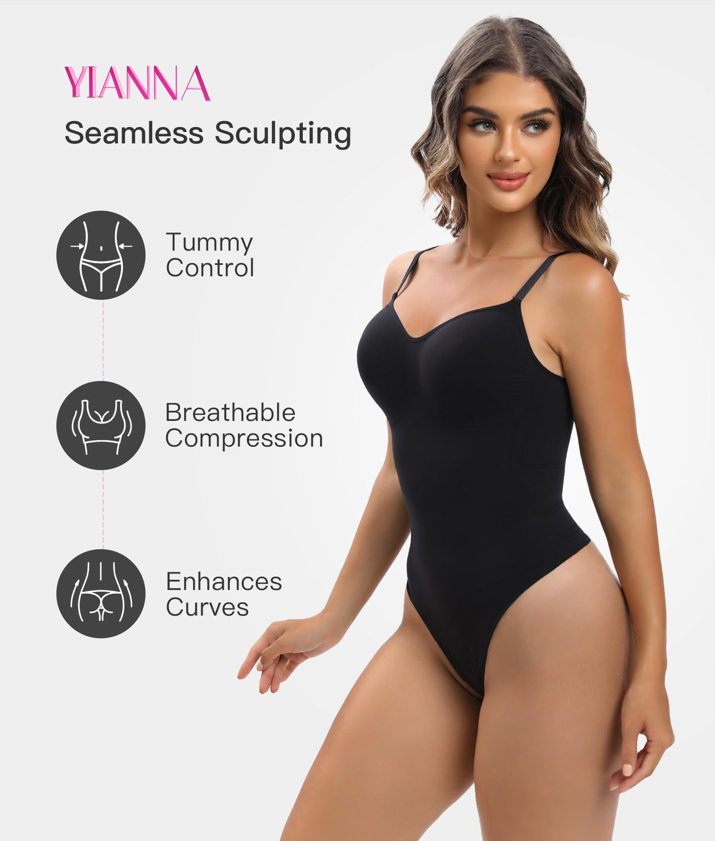 Minimalist Black Sculpting Thong Bodysuit