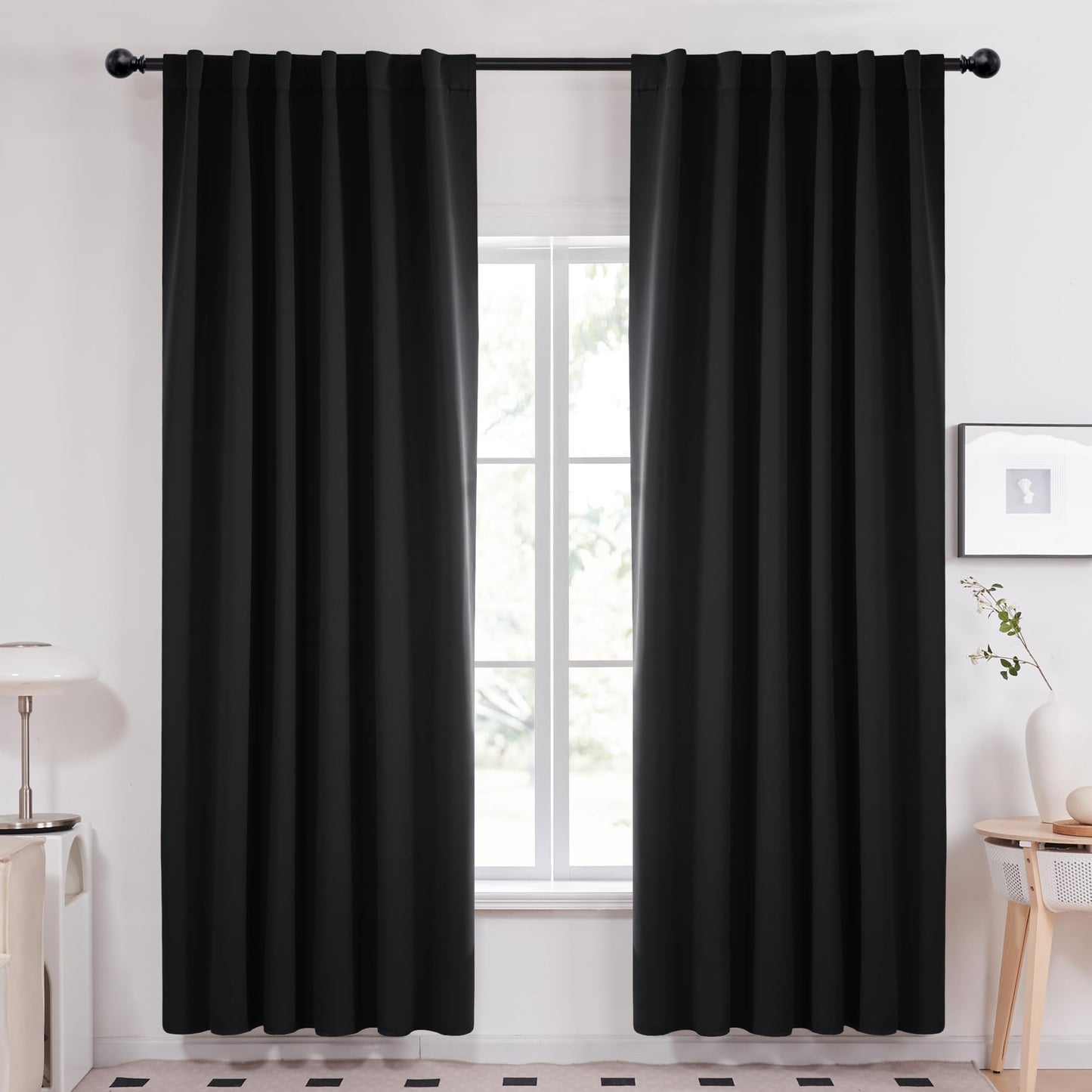 Minimalist Black Blackout Curtains, 2 Panels, 52"Wx84"L