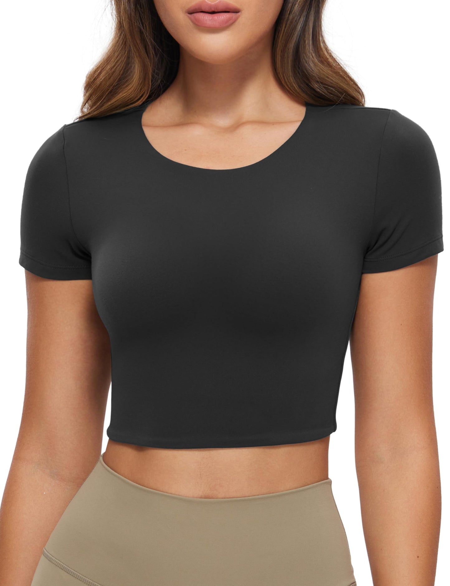 Minimalist Black Butterluxe Double Lined Short Sleeve Women's Crop Top