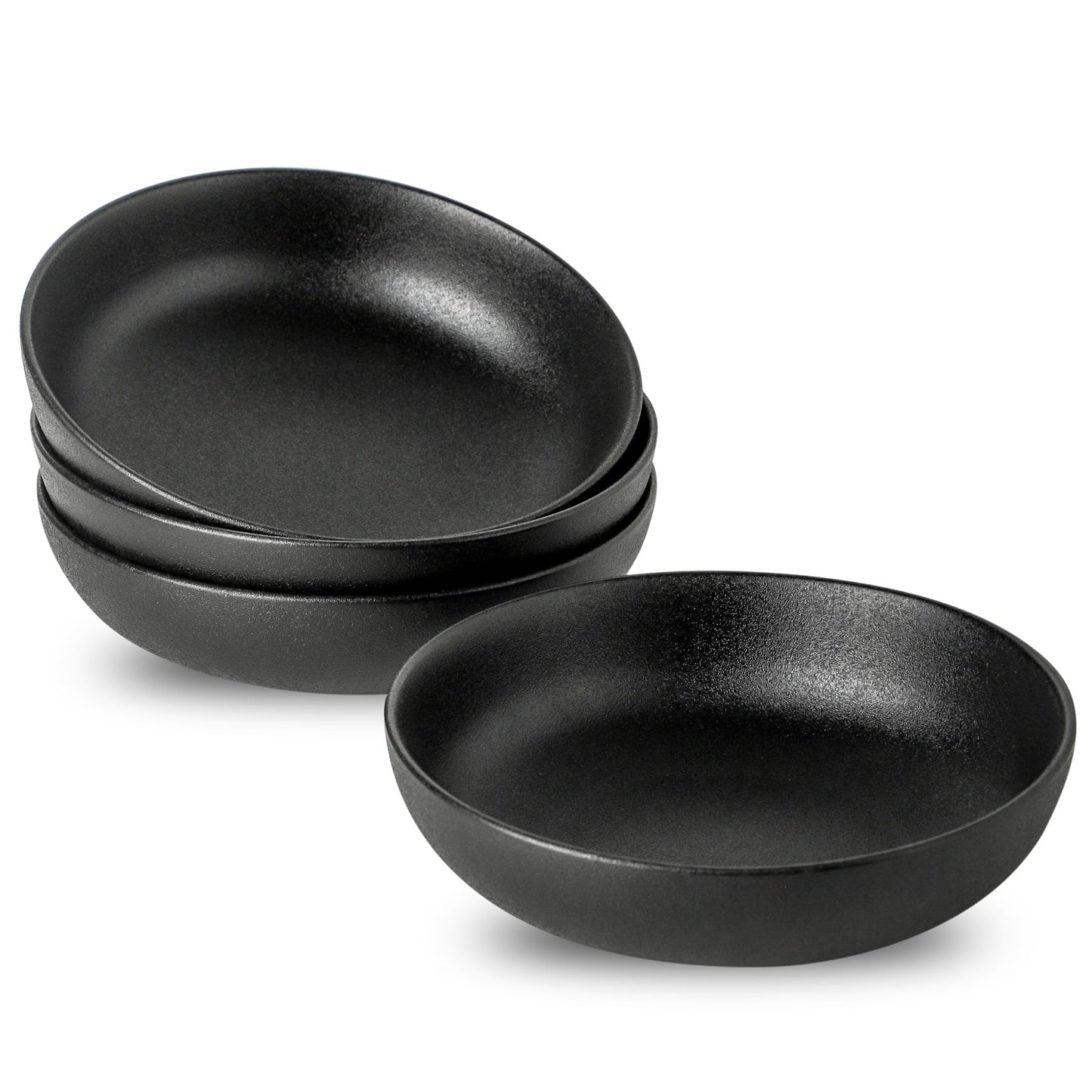Minimalist Black Ceramic Plate Bowls, 40 oz, Set of 4