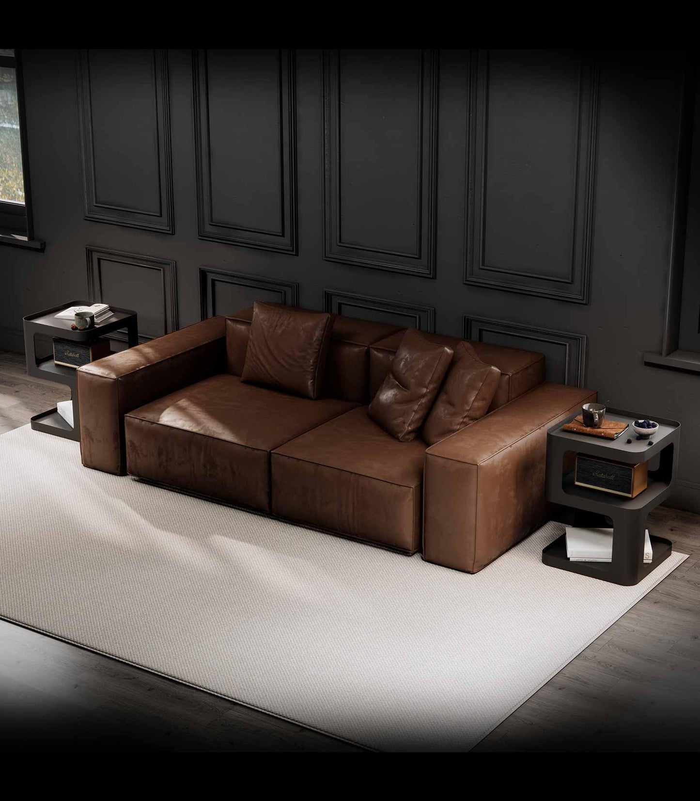 Minimalist Black Modern Accent Side Table w/Storage