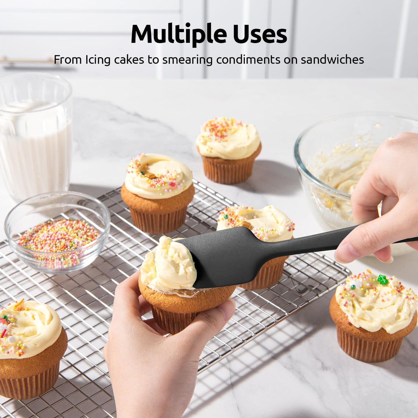 Minimalist Black Silicone Spatula Set, 600ºF High Heat Resistant