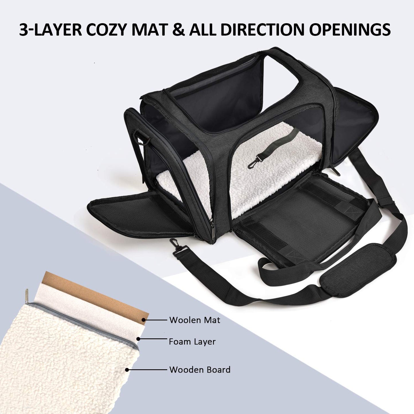 Minimalist Black Pet Carrier for Small, Medium Pets up to 15 Lbs, TSA Airline Approved