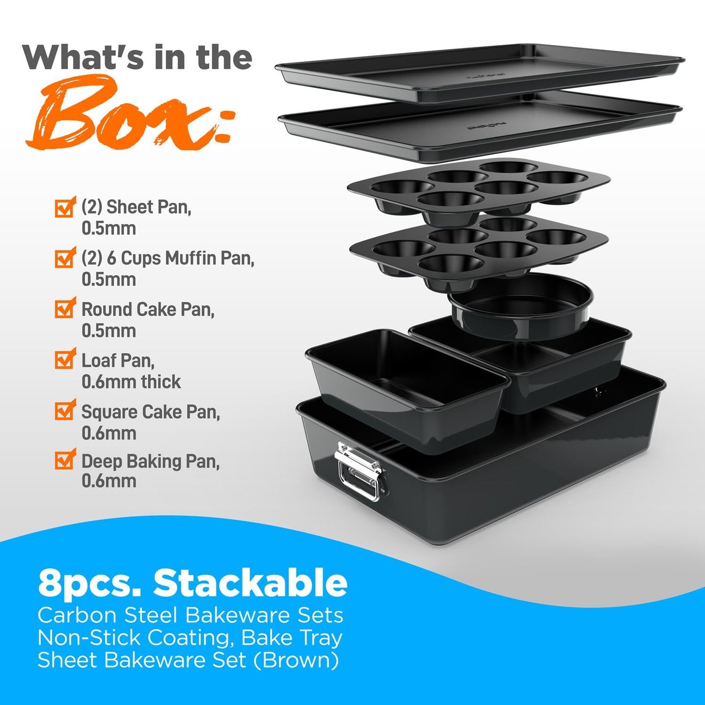 Minimalist Black 8-Piece Nonstick Stackable Bakeware Set