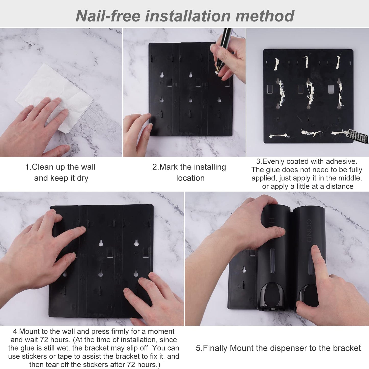 Minimalist Black Wall Mount Dispenser Trio for Bodywash, Shampoo, Conditioner