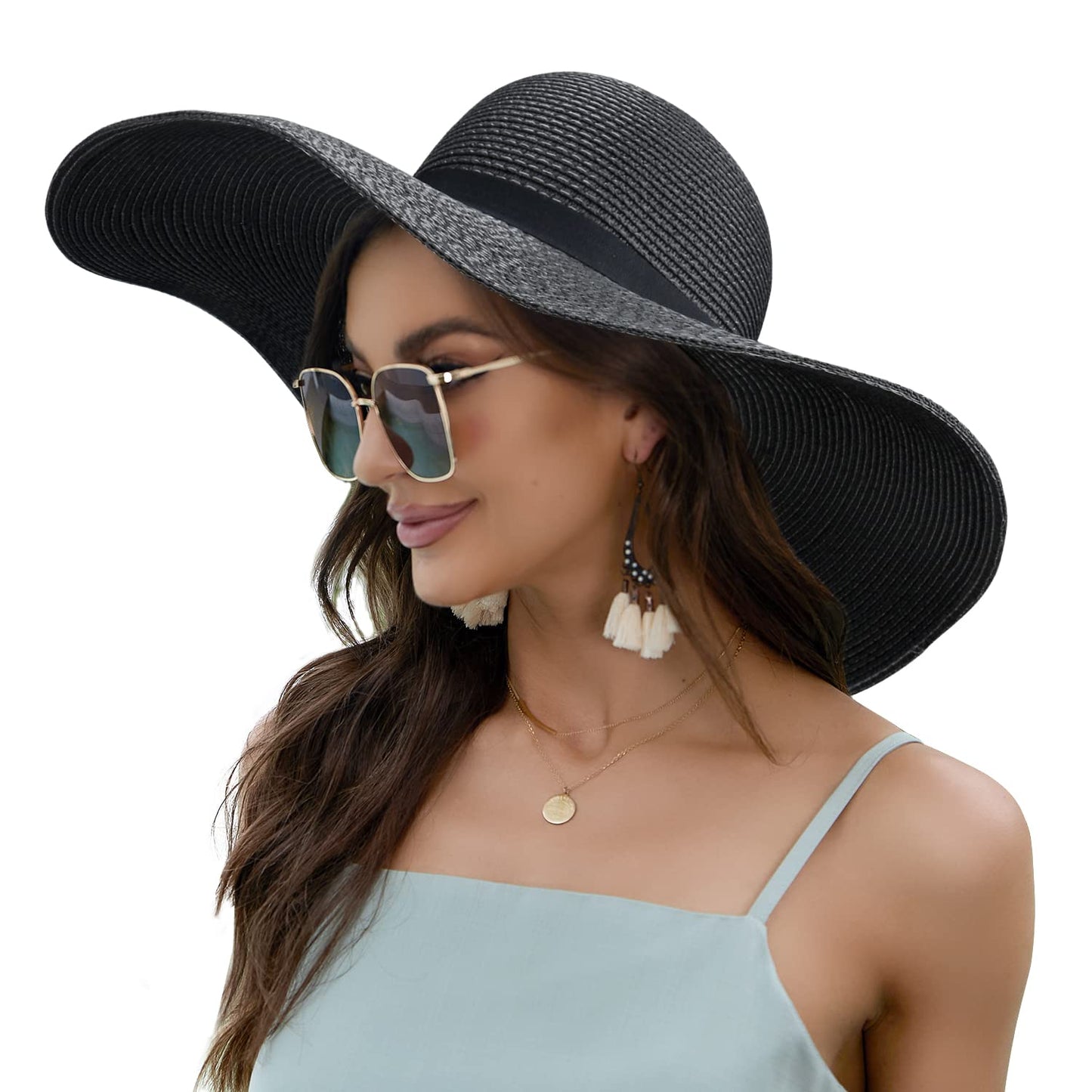 Minimalist Black Wide Brim Sun Hat UPF50