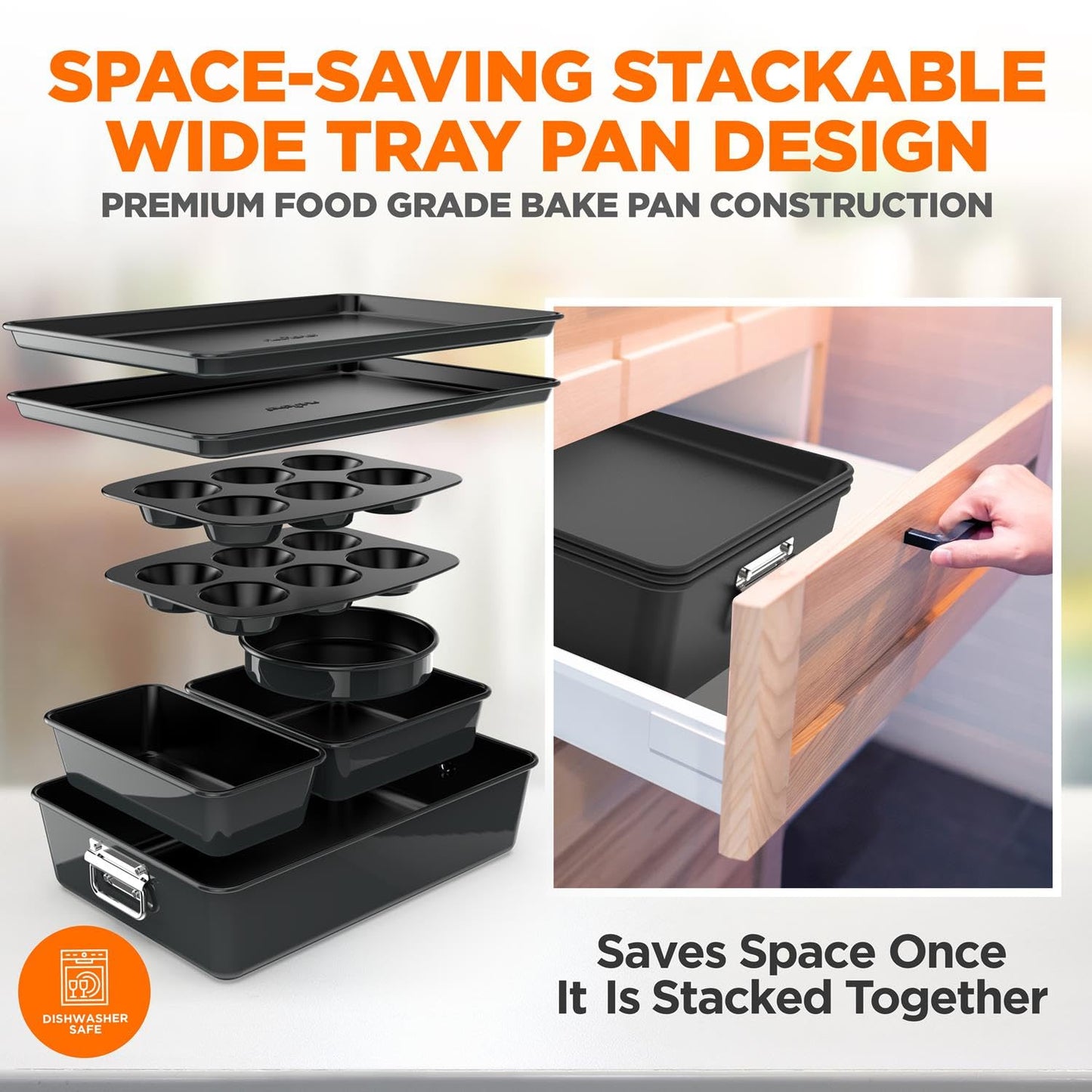 Minimalist Black 8-Piece Nonstick Stackable Bakeware Set