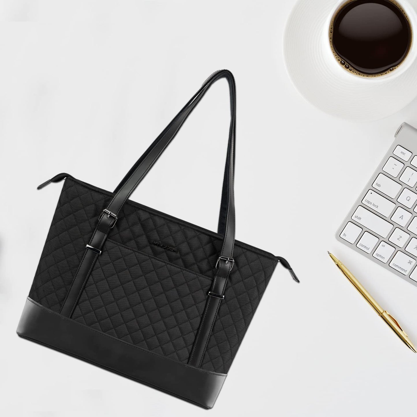 Minimalist Black Laptop Tote Bag with USB Port