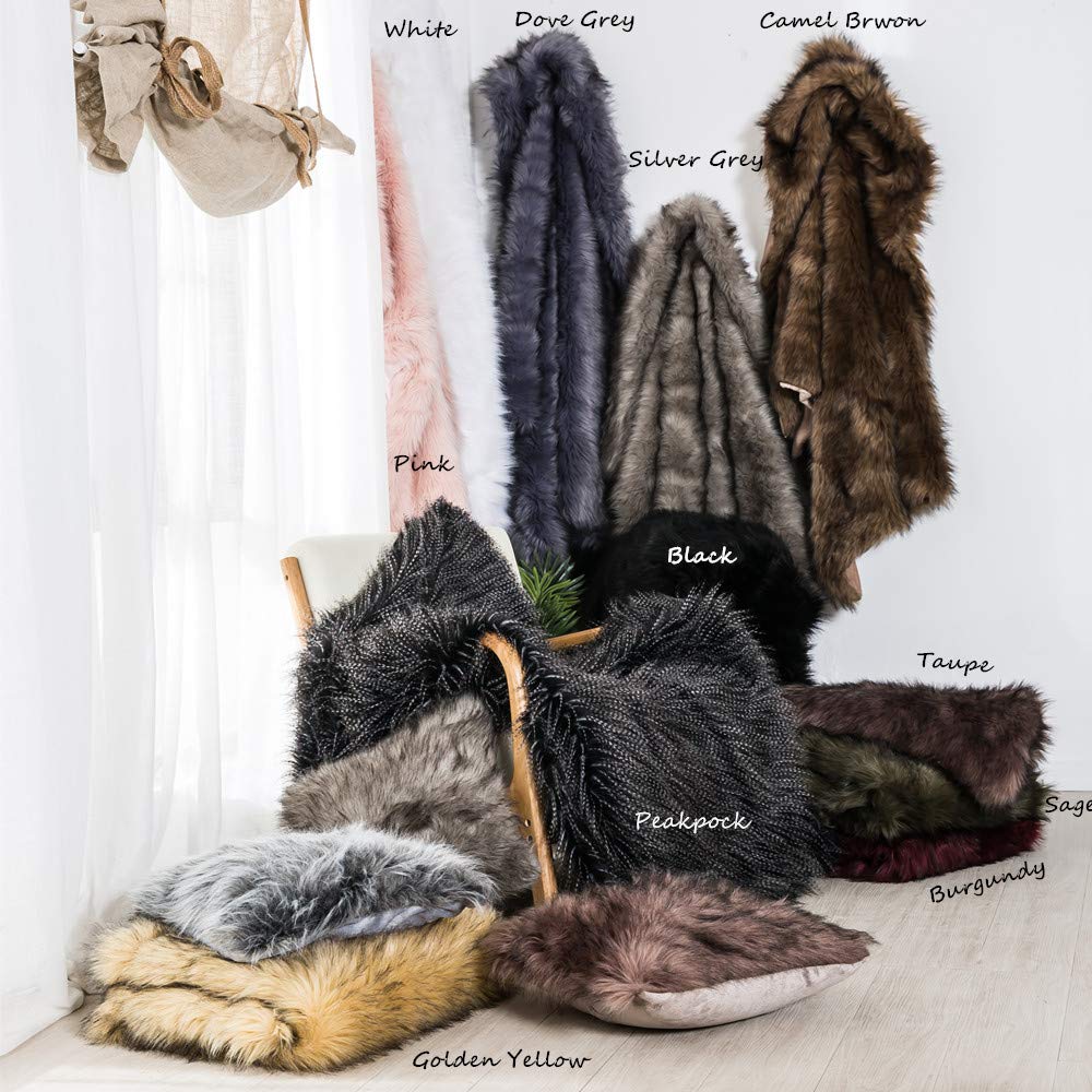 Minimalist Black Luxury Plush Faux Fur Throw Blanket, Long Pile, 50''x60''