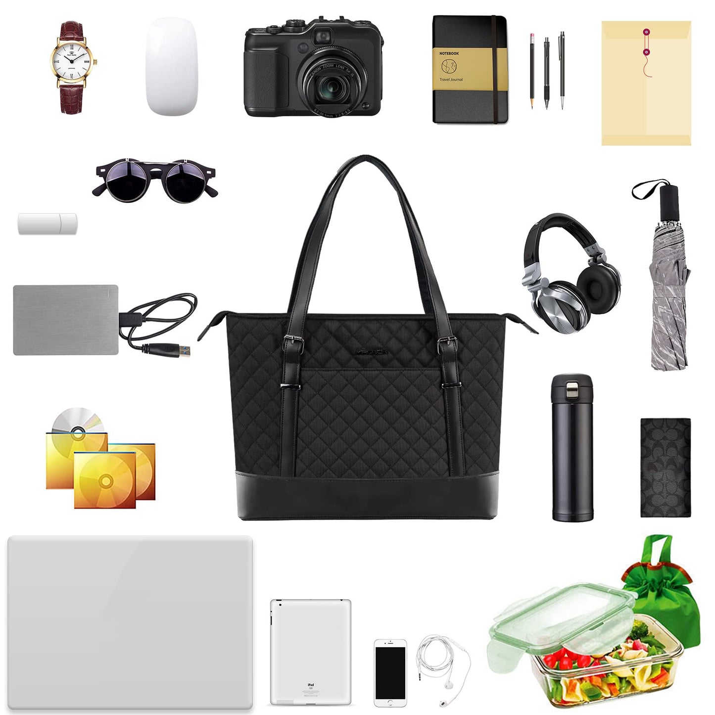 Minimalist Black Laptop Tote Bag with USB Port