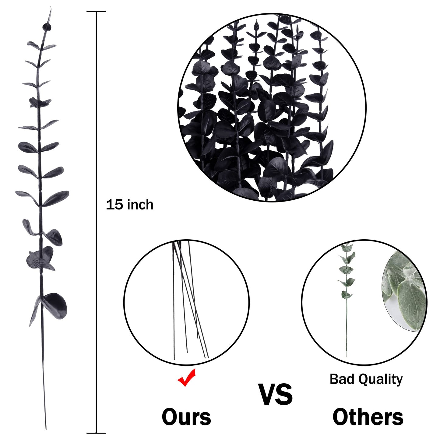 Minimalist Black 15 inch Faux Eucalyptus Stems, Branches, 36-Pieces