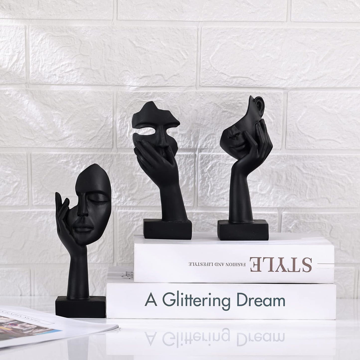 Minimalist Black Home Decor Accent Face Statue, 3 Pc Set