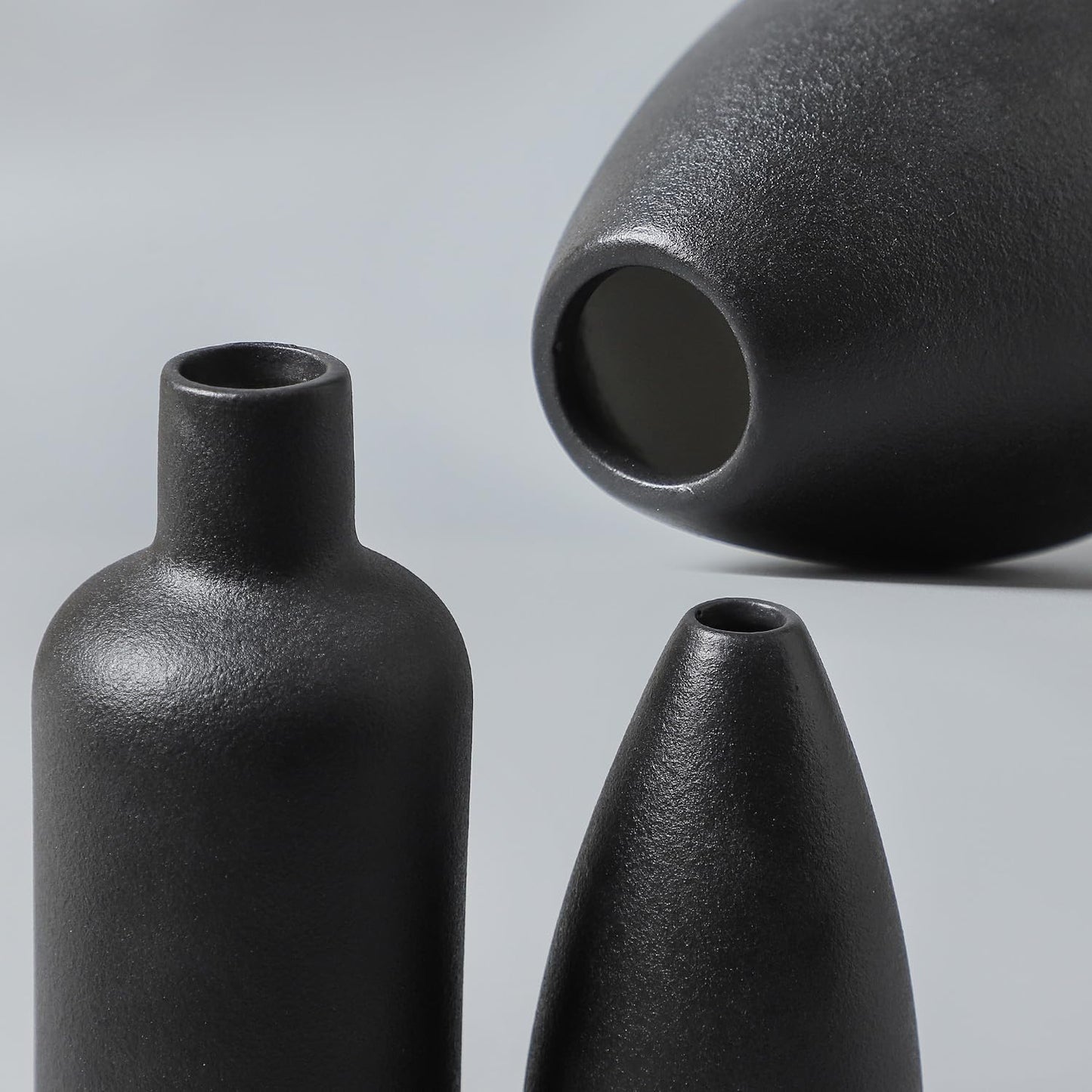 Minimalist Black Ceramic Vases for Flowers, Centerpieces, Dining Room, Office, Bedroom Entryway Table, Bookshelf, Set of 4