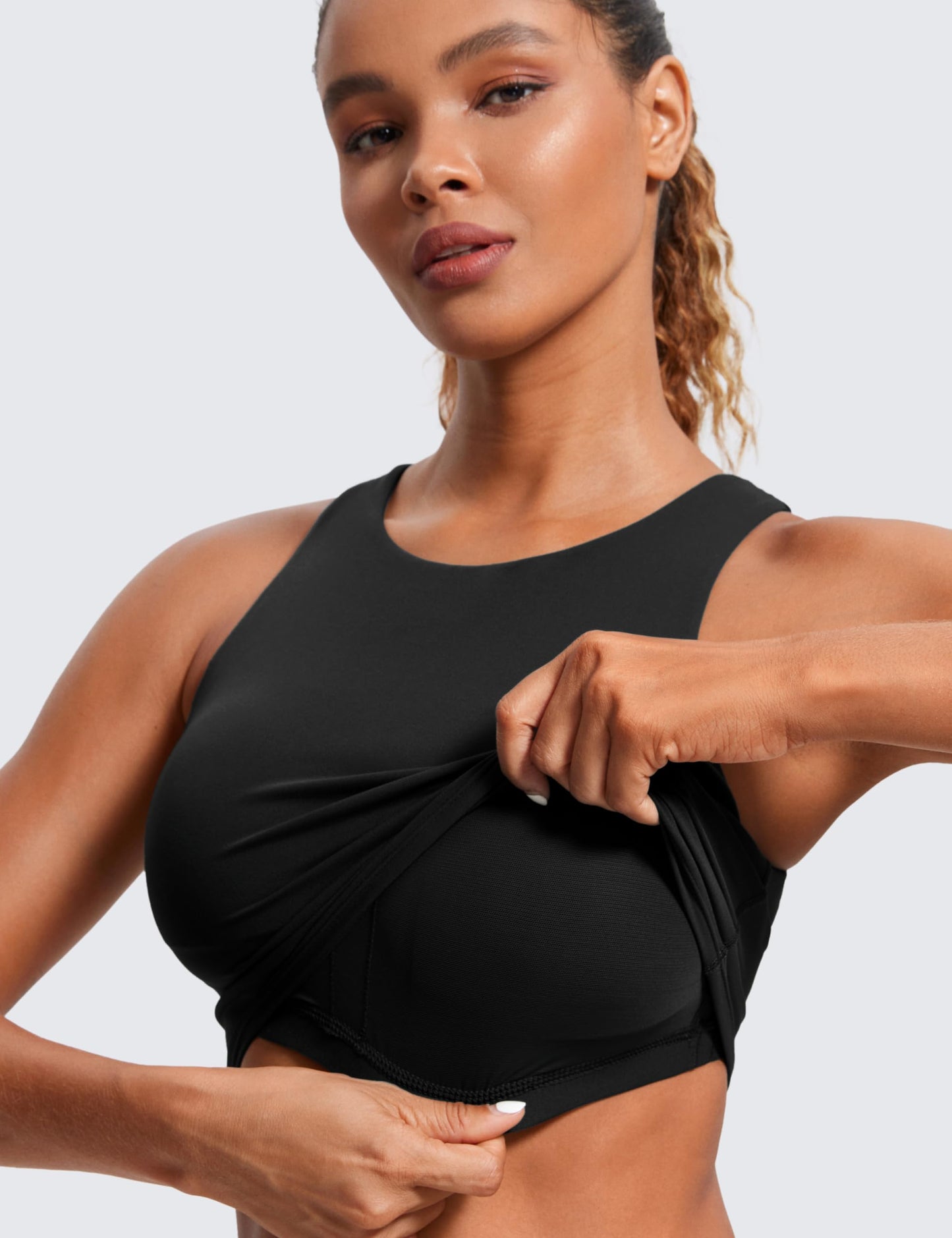 Minimalist Black Butterluxe Women's Racerback High Neck Longline Sports Bra