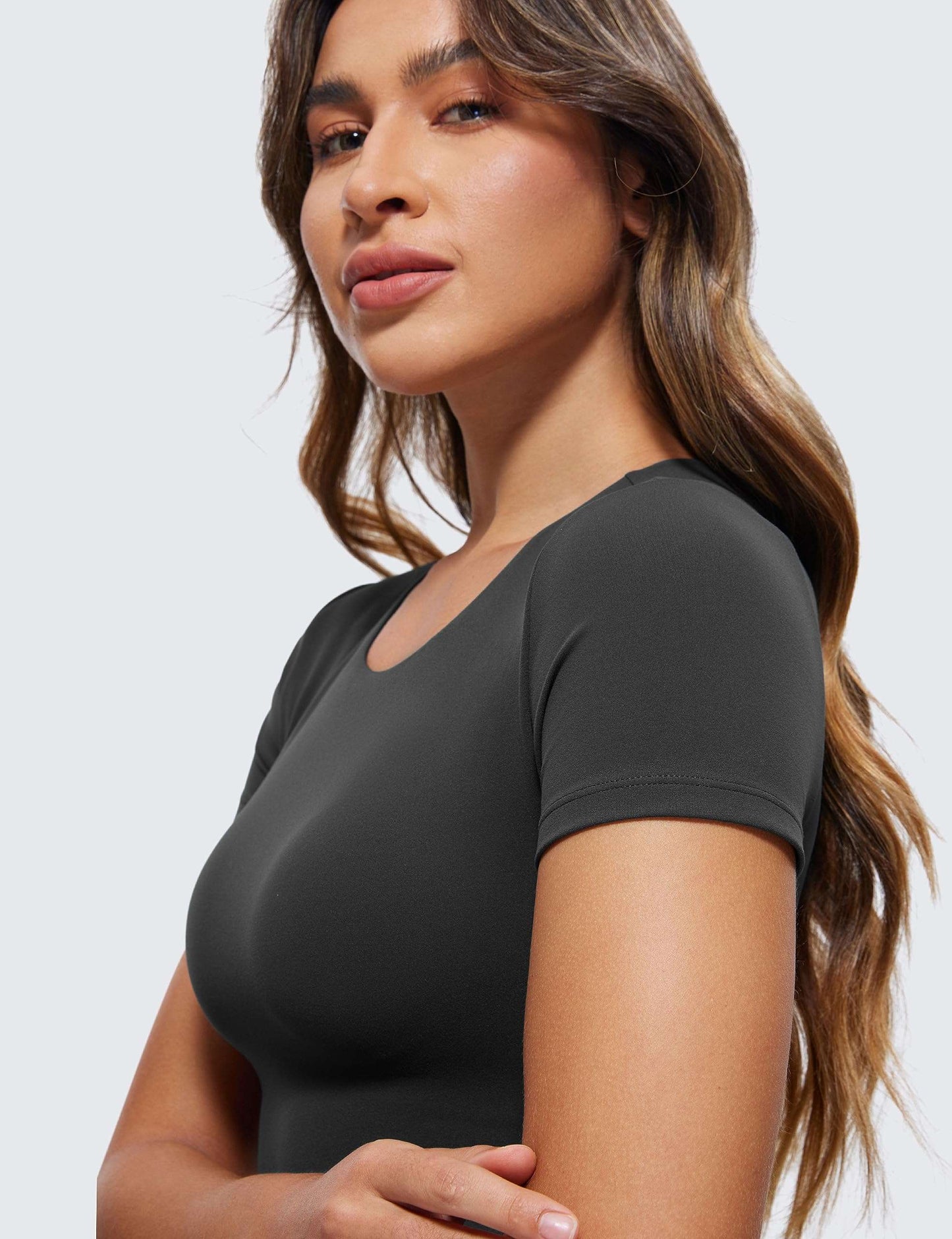 Minimalist Black Butterluxe Double Lined Short Sleeve Women's Crop Top