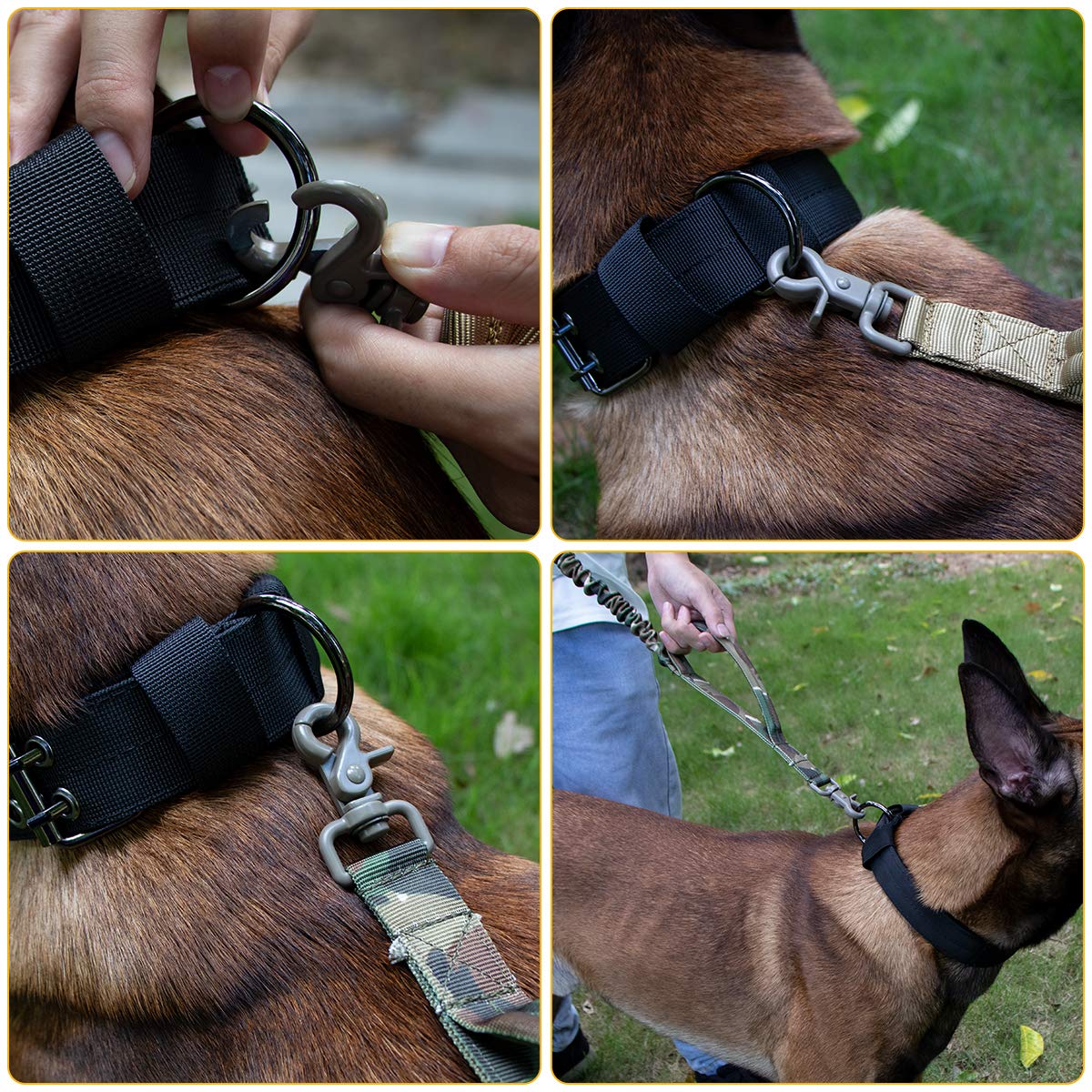 Minimalist Black Tactical Training Bungee Leash, Quick Release Buckle w/Control Handle