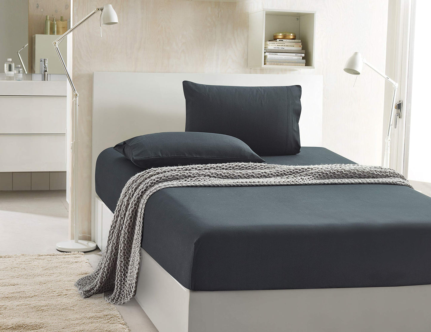 Minimalist Black Premium Hotel Quality Double Brushed Microfibre Bed Sheets, 4 Pc set w/16" Deep Pocket, King size