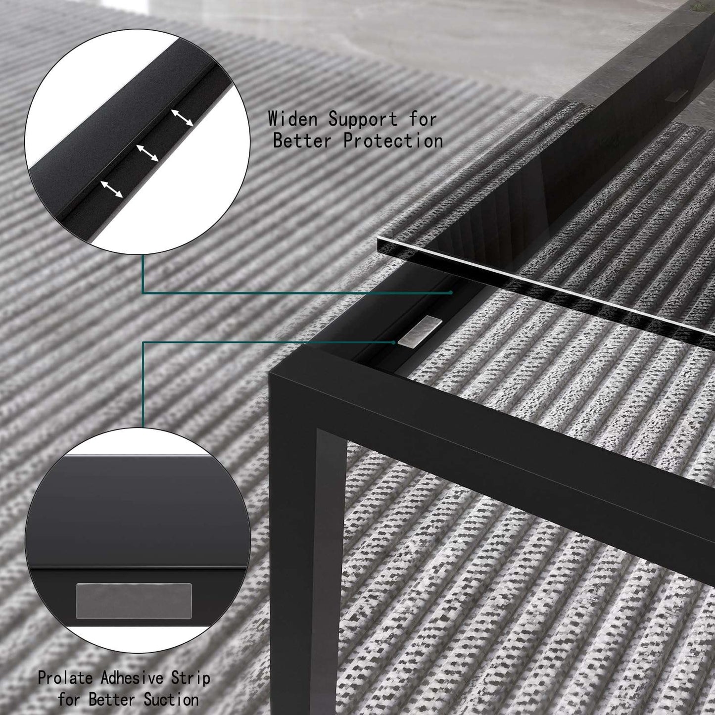 Minimalist Black Modern Glass Coffee Table, 26.7" x 26.7" x 15.7"