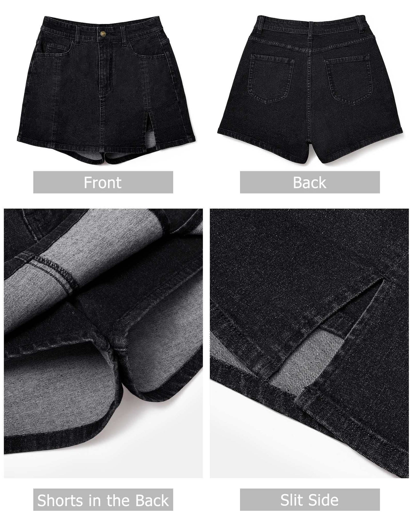 Minimalist Black Denim High Waisted Stretch Mini Skort