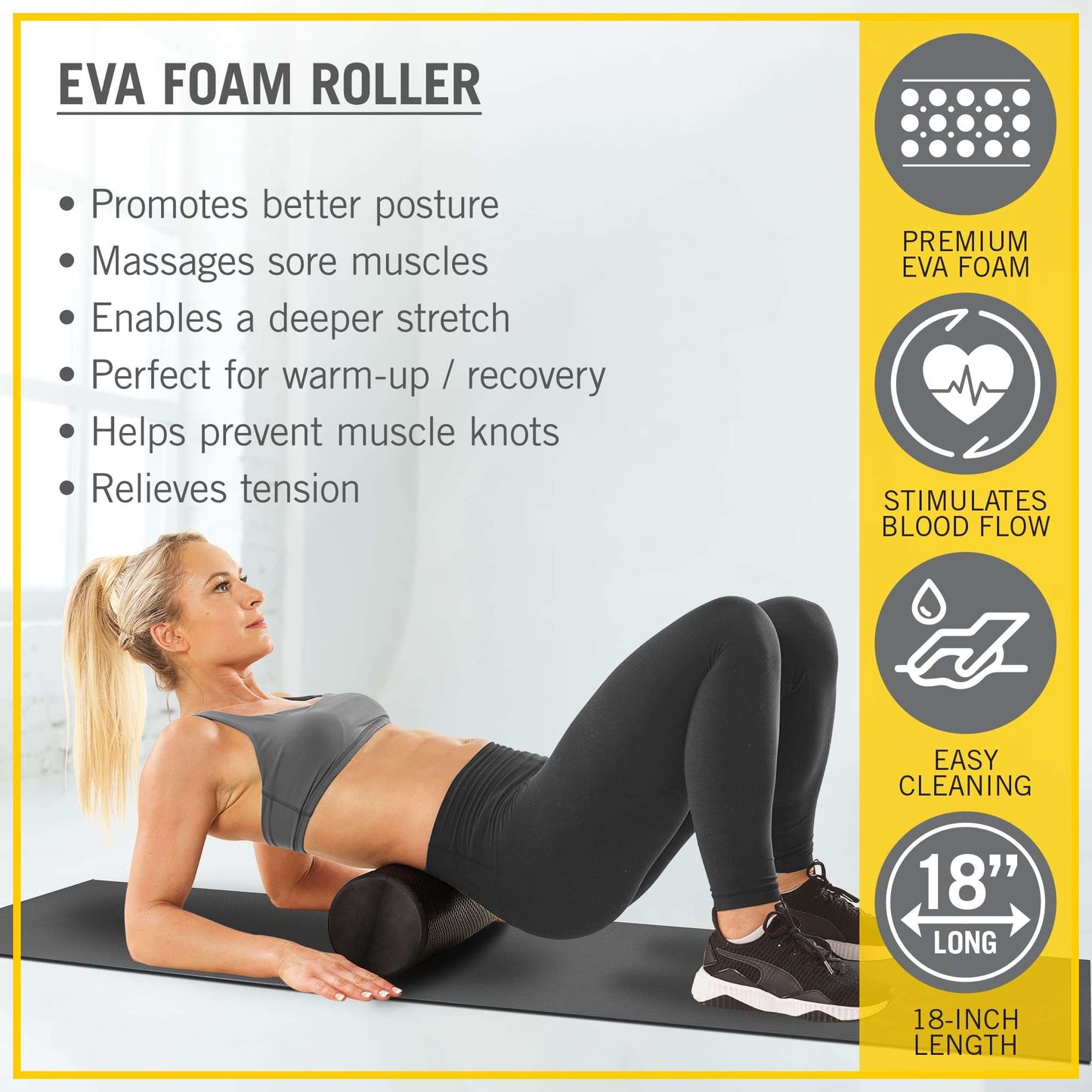 Minimalist Black Everlast FIT 18-Inch Premium Rx EVA Exercise Foam Roller