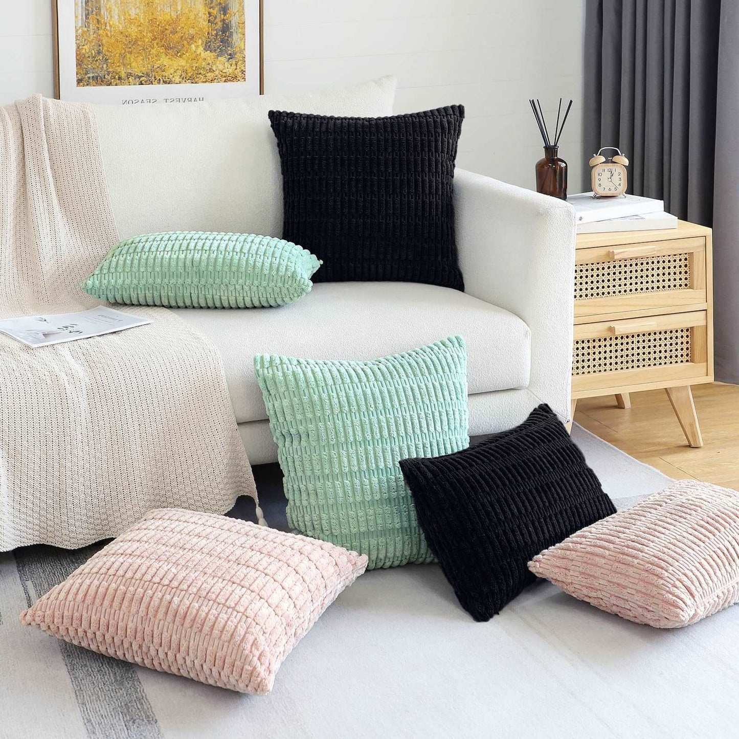 Minimalist Black Corduroy Throw Pillow Covers 20"x20"