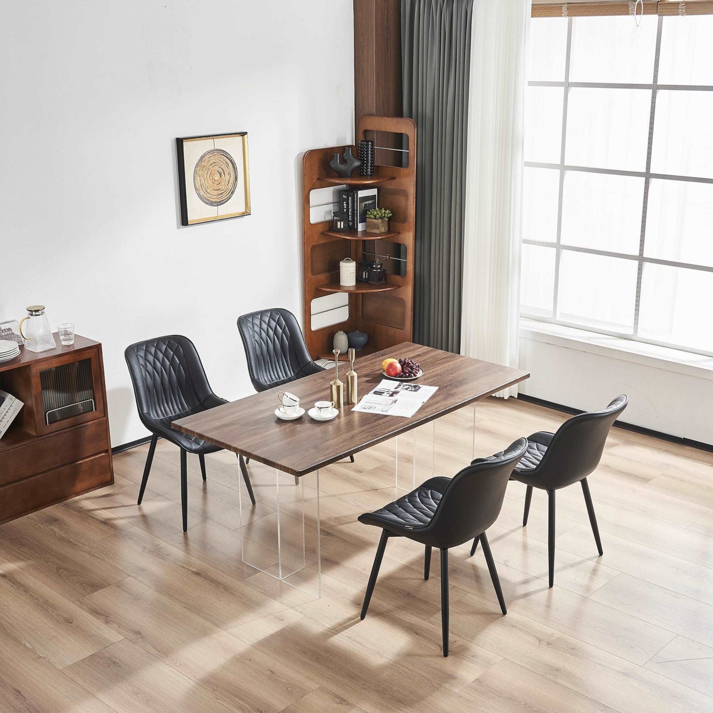 Minimalist Black Leather Upholstered Chairs, 2 pcs