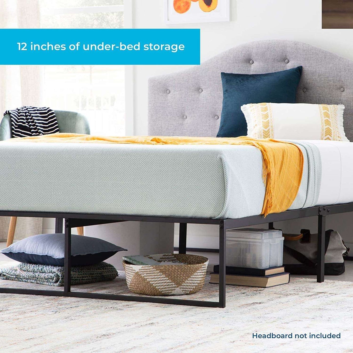 Minimalist Black Contemporary Platform Bed Frame, Twin, Multiple Sizes Available