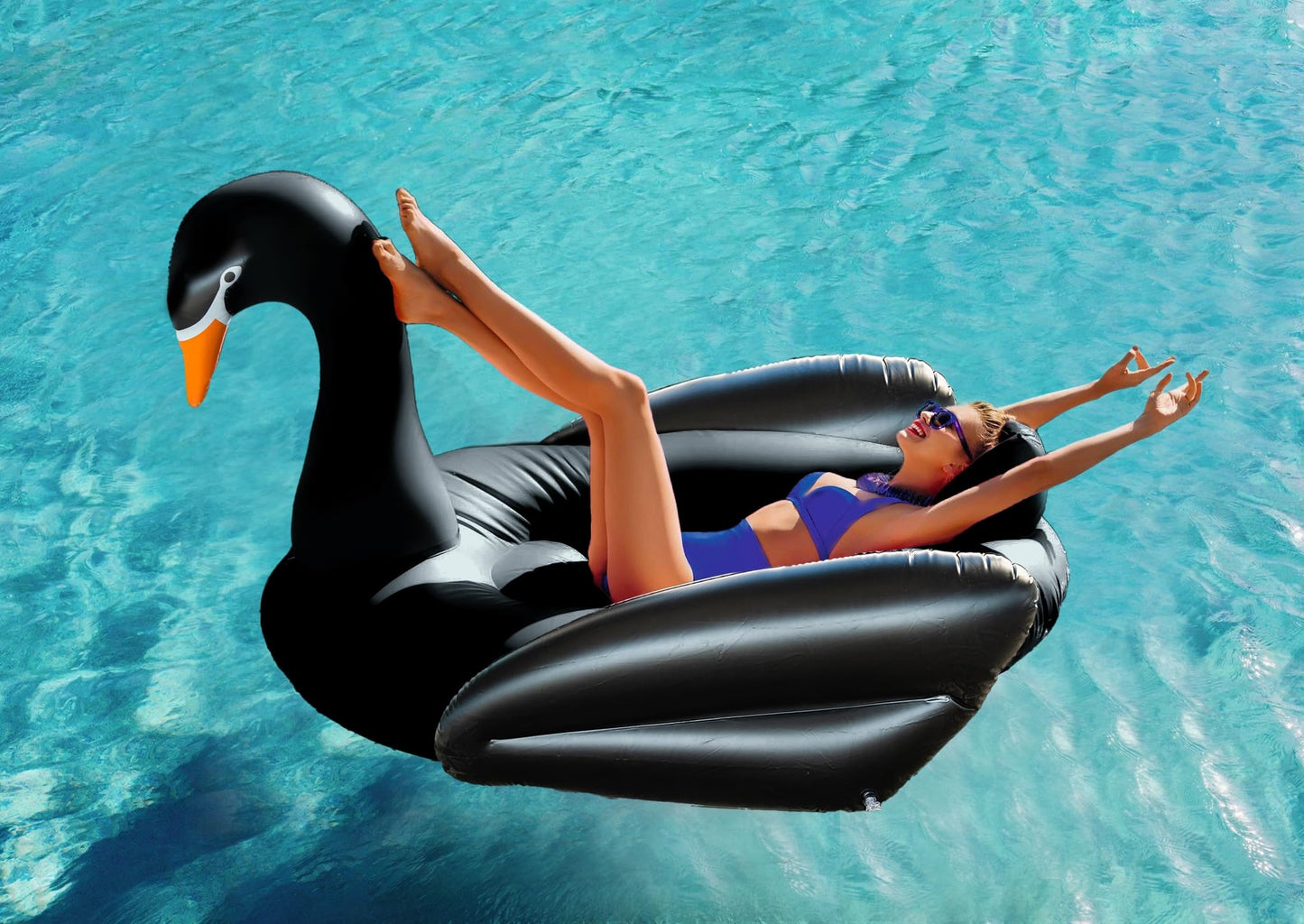 Minimalist Black Swan Pool Floatie for Adults Inflatable Pool Float Giant Water Lake Floaties Kids Summer Pool Toys 74inch